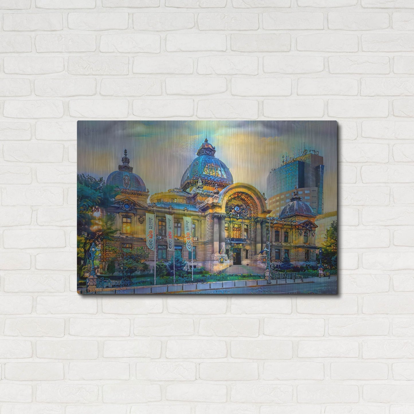 Luxe Metal Art 'Bucharest Romania Cec Palace' by Pedro Gavidia, Metal Wall Art,36x24