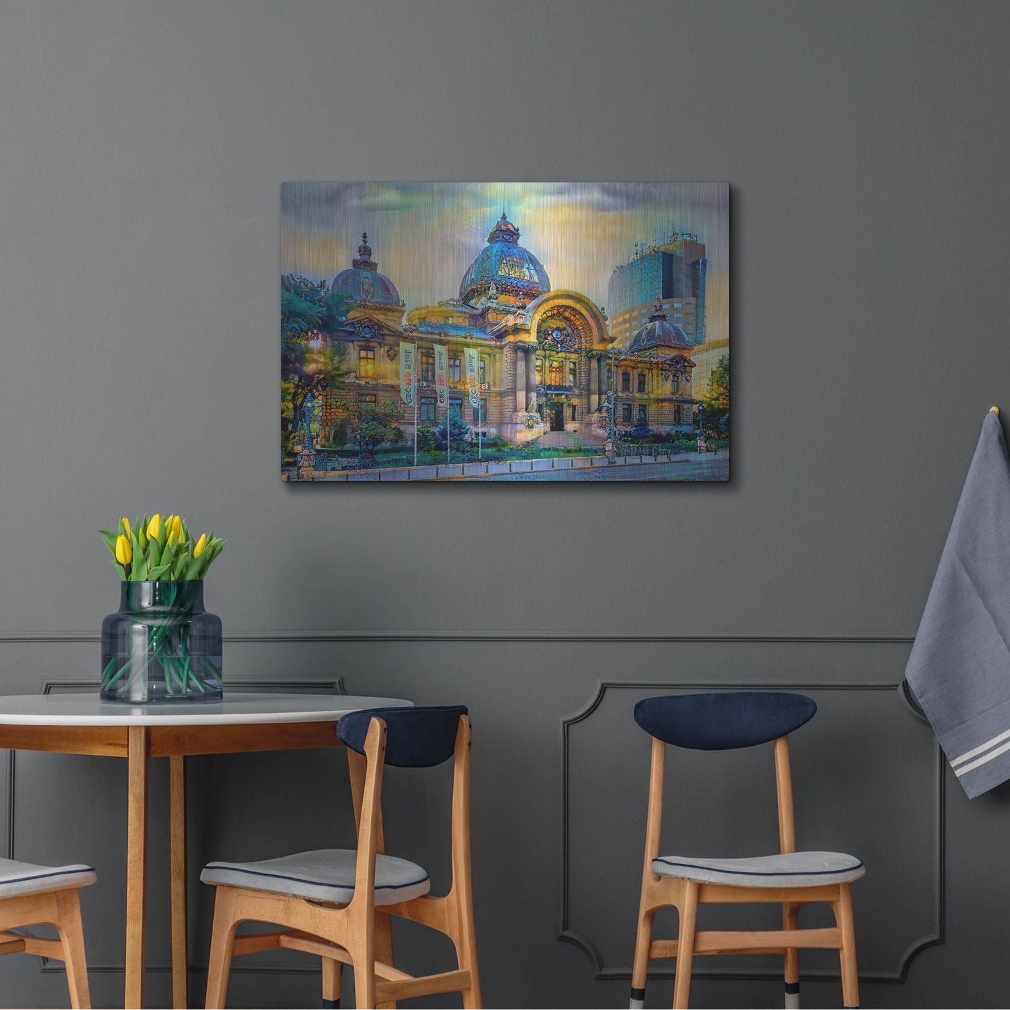 Luxe Metal Art 'Bucharest Romania Cec Palace' by Pedro Gavidia, Metal Wall Art,36x24