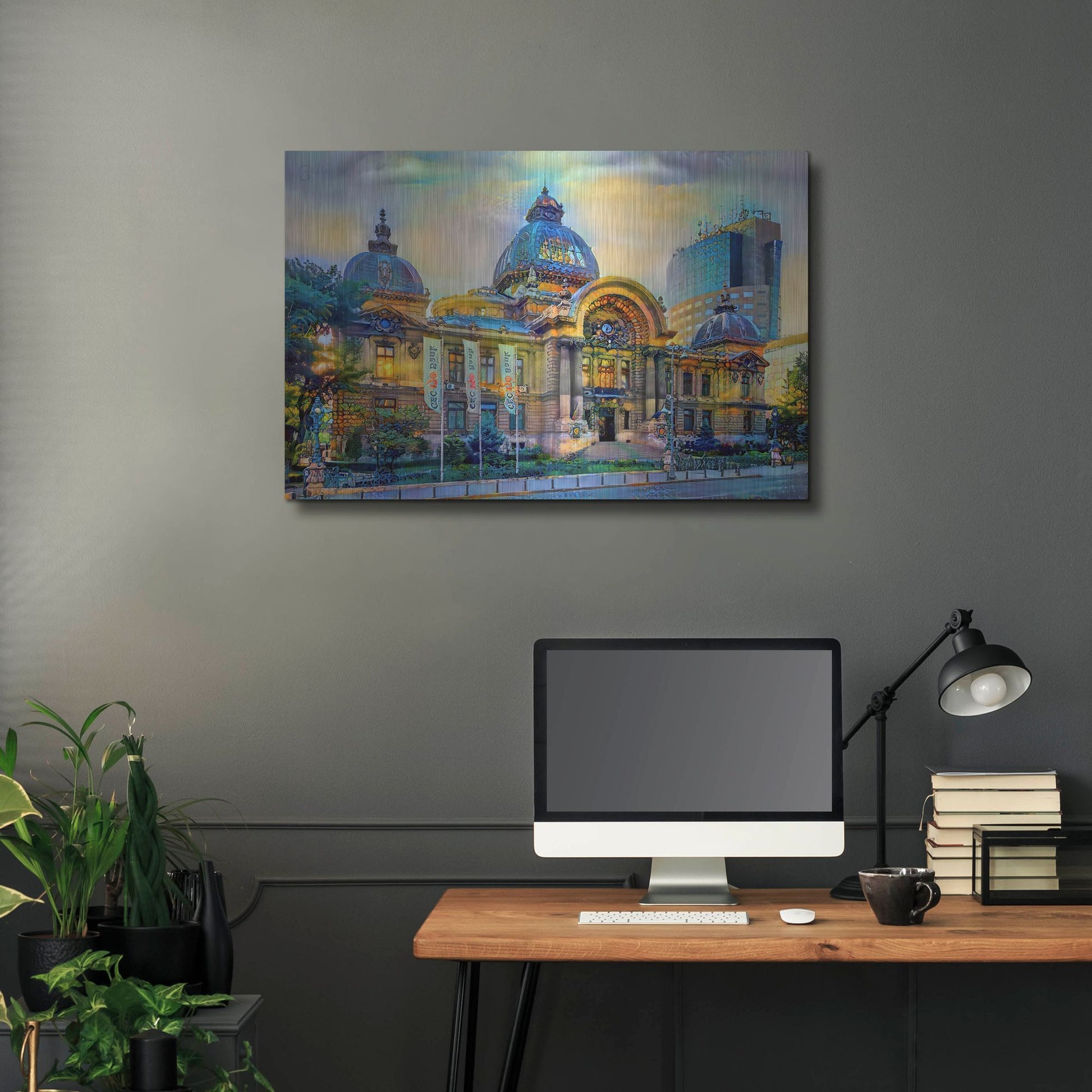 Luxe Metal Art 'Bucharest Romania Cec Palace' by Pedro Gavidia, Metal Wall Art,36x24