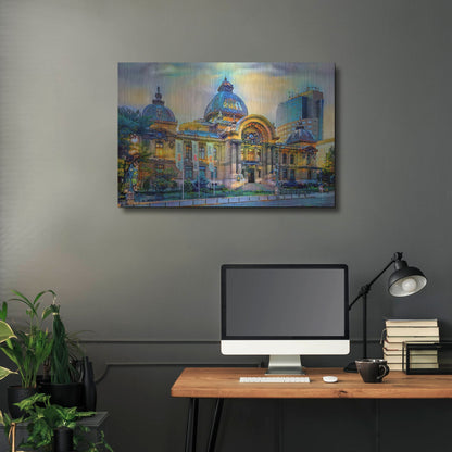 Luxe Metal Art 'Bucharest Romania Cec Palace' by Pedro Gavidia, Metal Wall Art,36x24