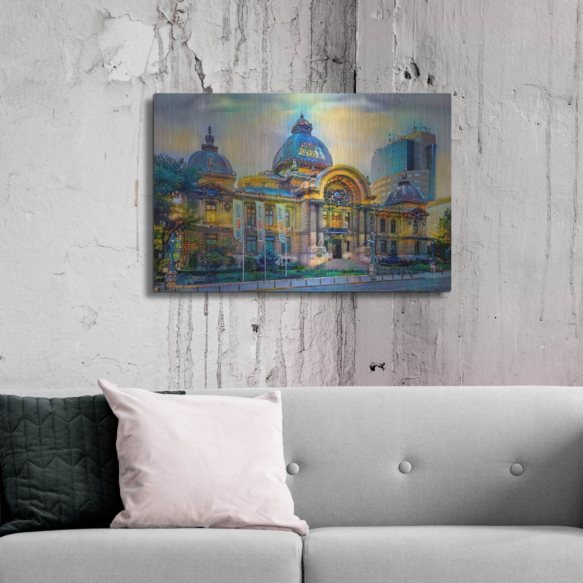 Luxe Metal Art 'Bucharest Romania Cec Palace' by Pedro Gavidia, Metal Wall Art,36x24