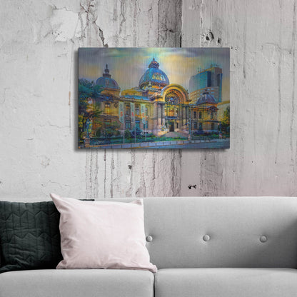 Luxe Metal Art 'Bucharest Romania Cec Palace' by Pedro Gavidia, Metal Wall Art,36x24