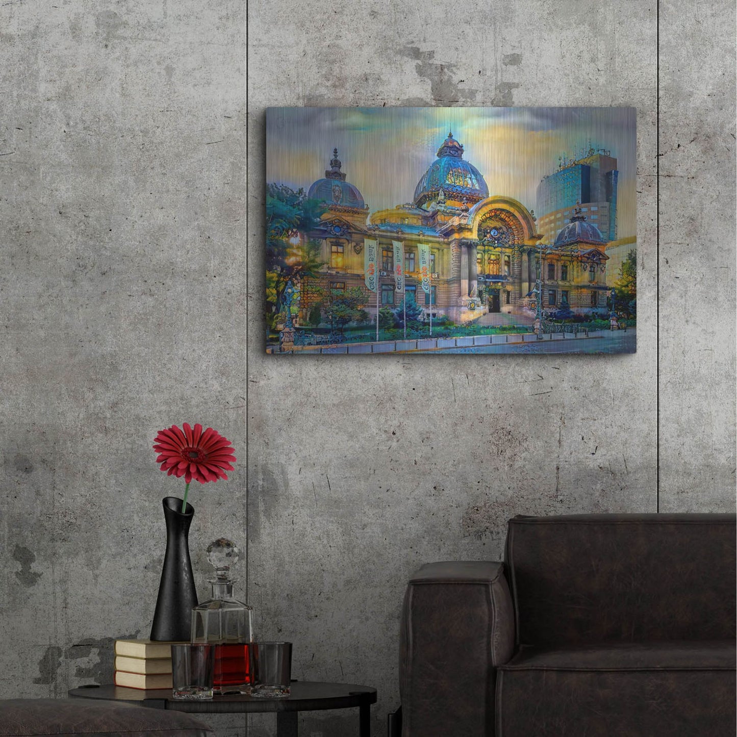 Luxe Metal Art 'Bucharest Romania Cec Palace' by Pedro Gavidia, Metal Wall Art,36x24