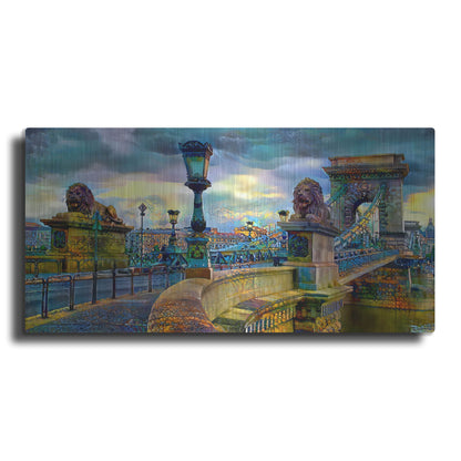 Luxe Metal Art 'Budapest Hungary Chain Bridge' by Pedro Gavidia, Metal Wall Art,24x12