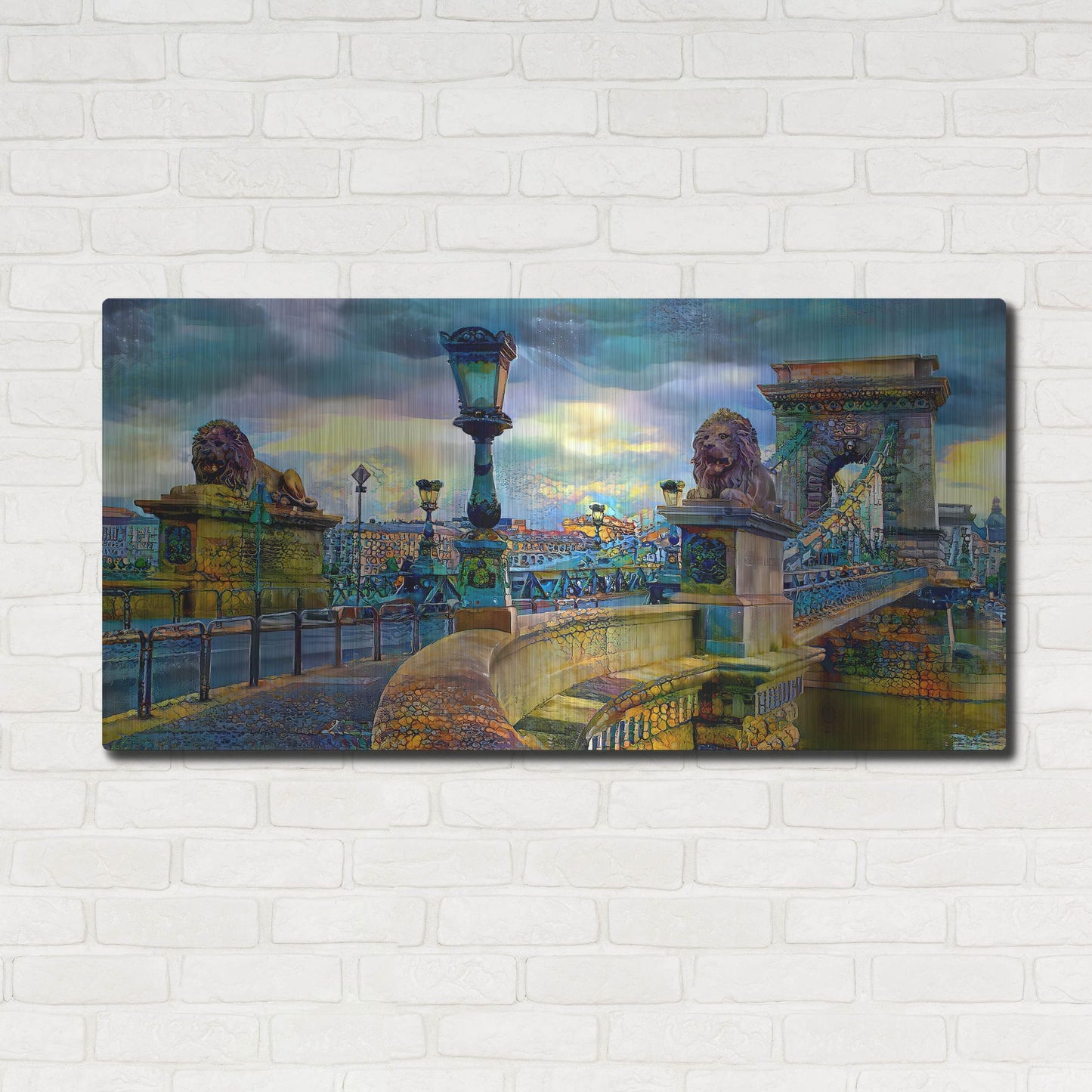 Luxe Metal Art 'Budapest Hungary Chain Bridge' by Pedro Gavidia, Metal Wall Art,48x24