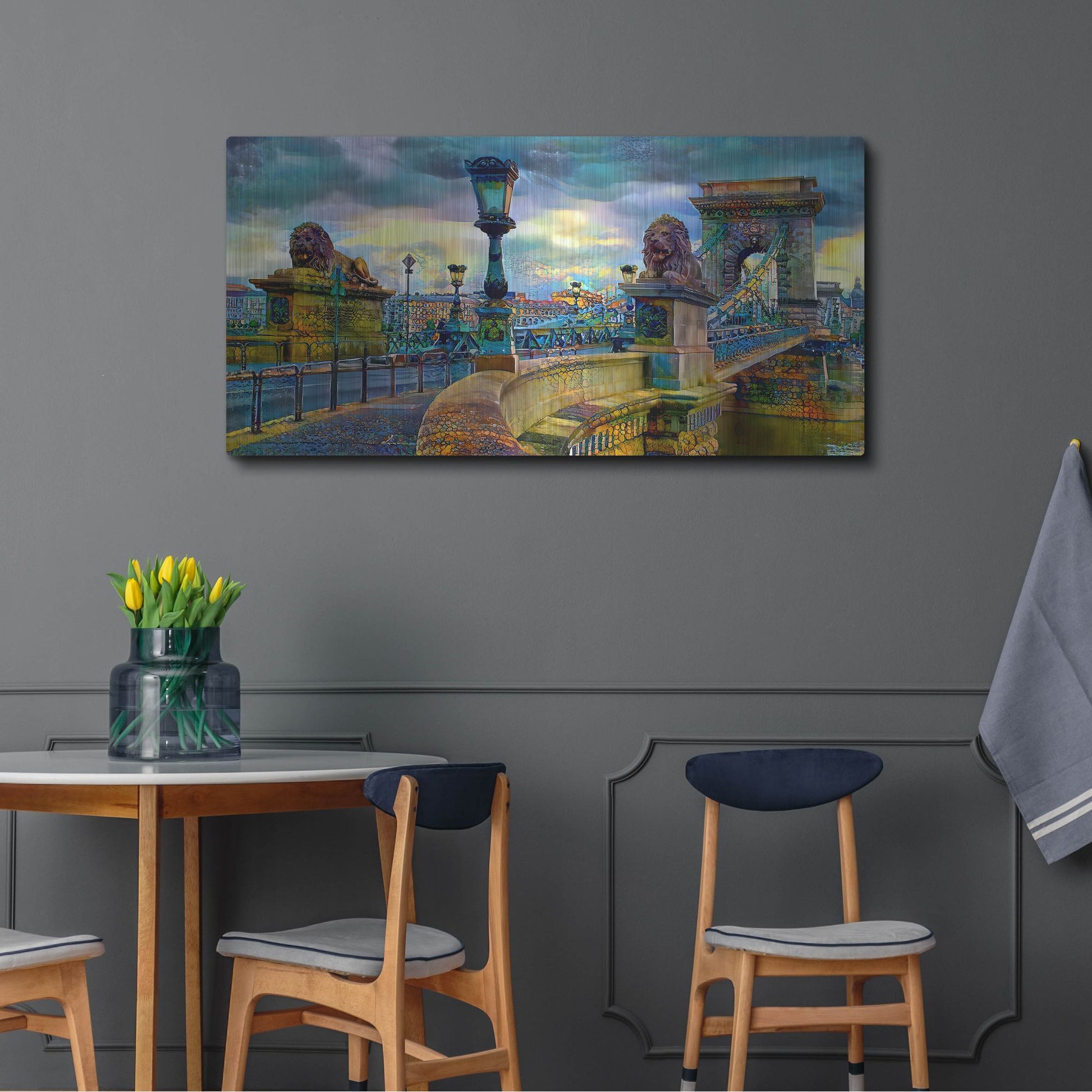 Luxe Metal Art 'Budapest Hungary Chain Bridge' by Pedro Gavidia, Metal Wall Art,48x24