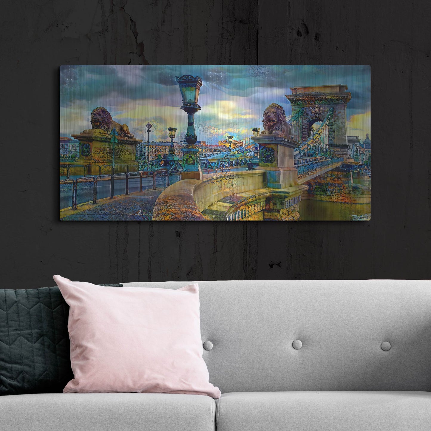 Luxe Metal Art 'Budapest Hungary Chain Bridge' by Pedro Gavidia, Metal Wall Art,48x24