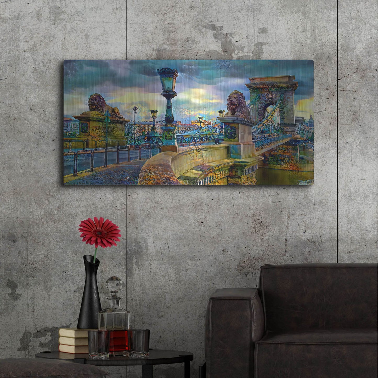 Luxe Metal Art 'Budapest Hungary Chain Bridge' by Pedro Gavidia, Metal Wall Art,48x24