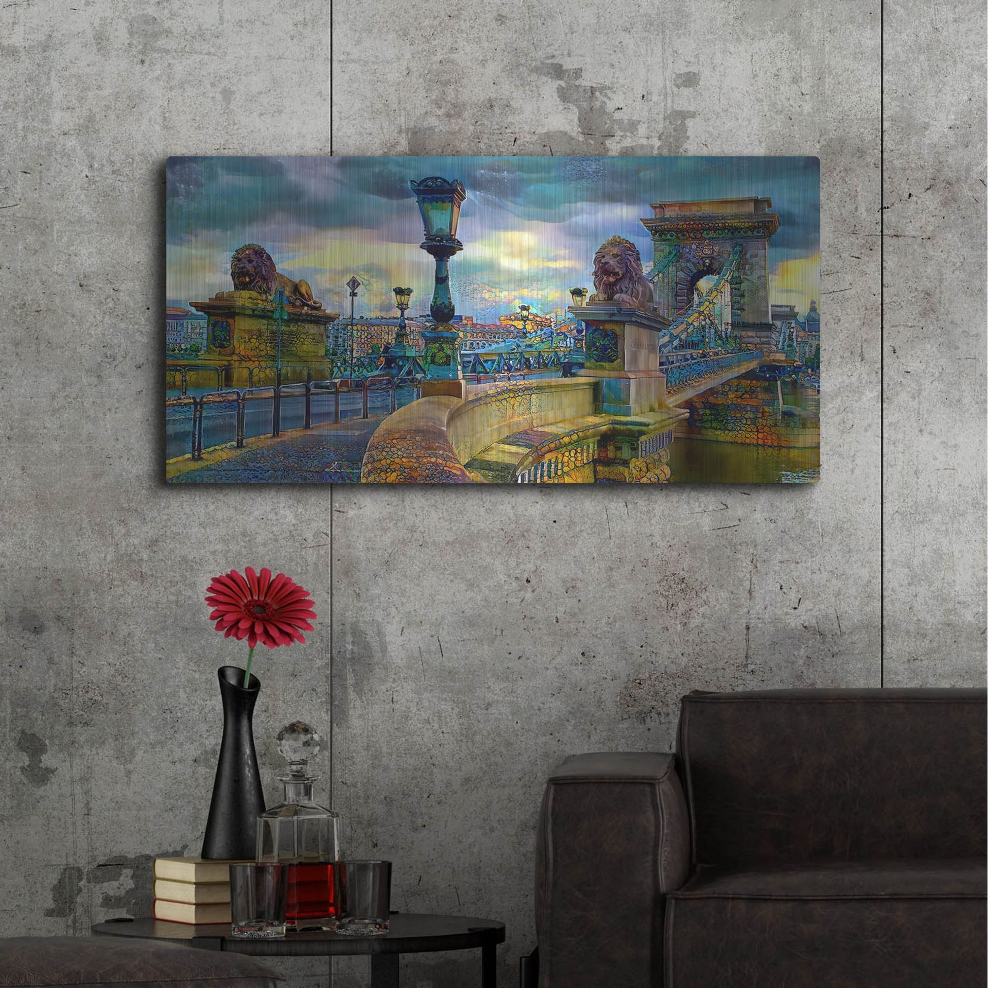 Luxe Metal Art 'Budapest Hungary Chain Bridge' by Pedro Gavidia, Metal Wall Art,48x24