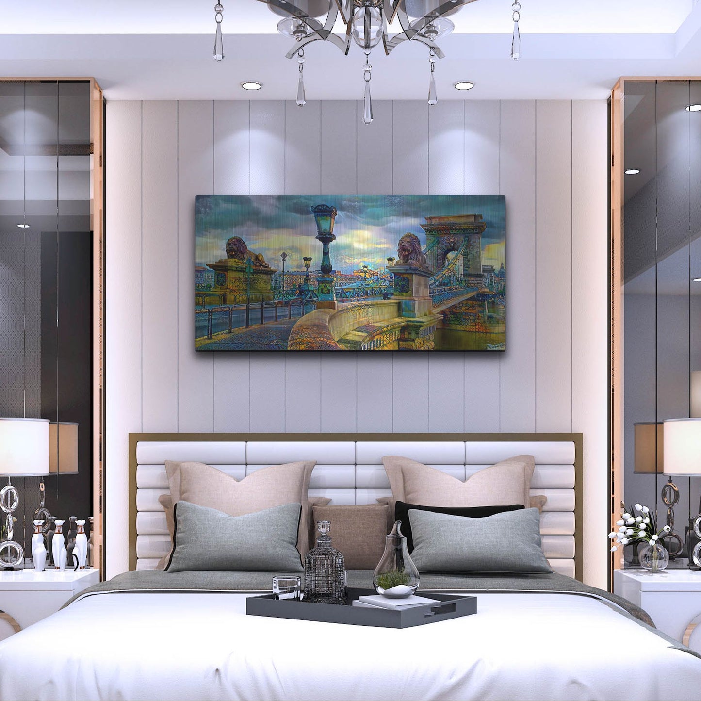 Luxe Metal Art 'Budapest Hungary Chain Bridge' by Pedro Gavidia, Metal Wall Art,48x24