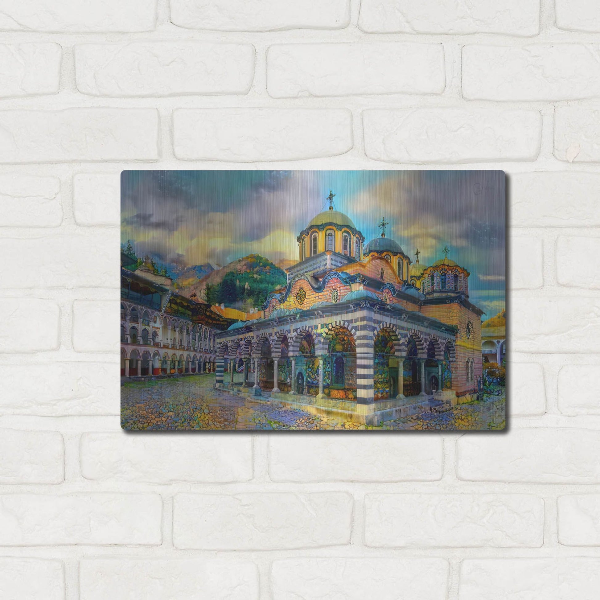 Luxe Metal Art 'Bulgaria Rila Monastery' by Pedro Gavidia, Metal Wall Art,16x12