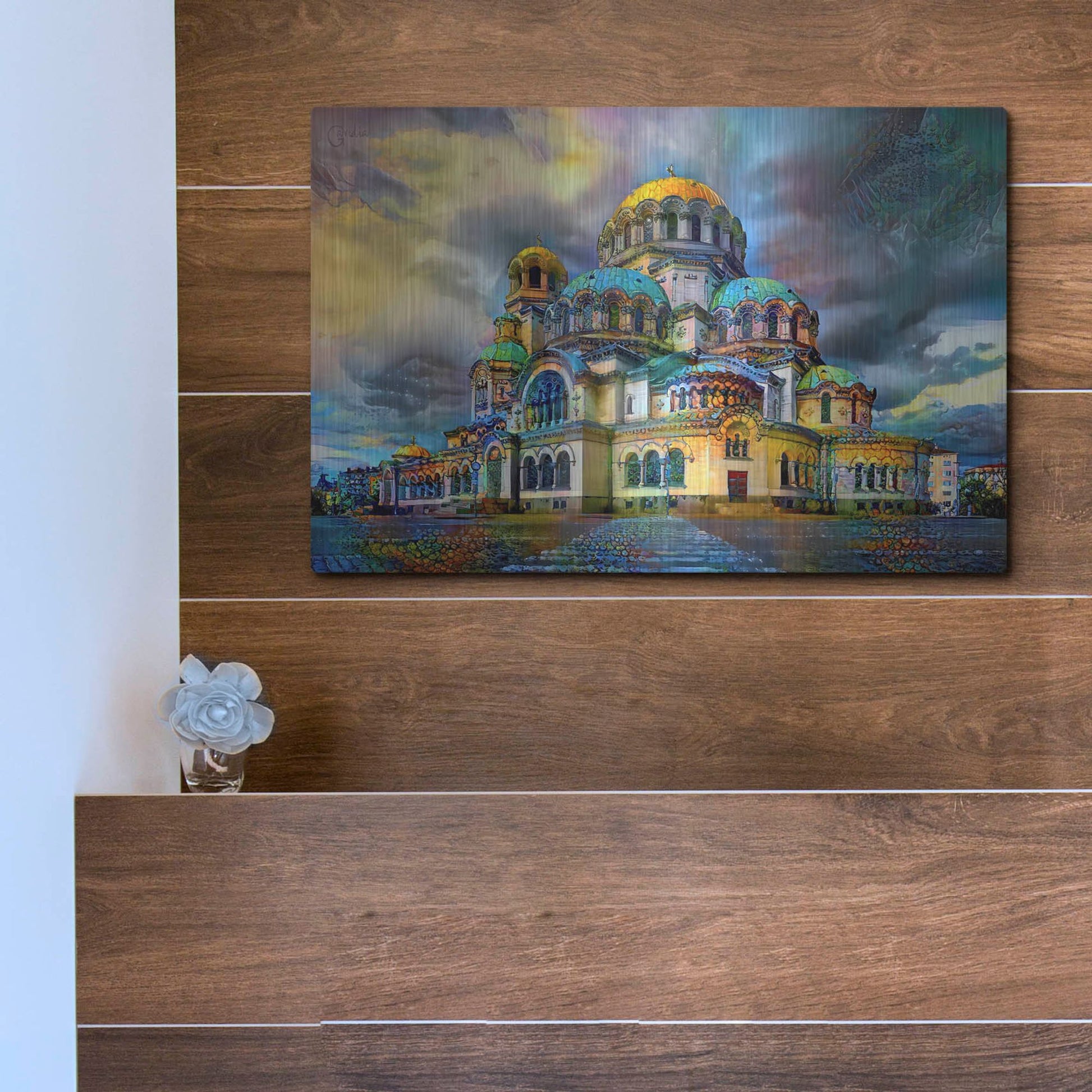 Luxe Metal Art 'Bulgaria Sofia Alexander Nevsky Cathedral' by Pedro Gavidia, Metal Wall Art,16x12