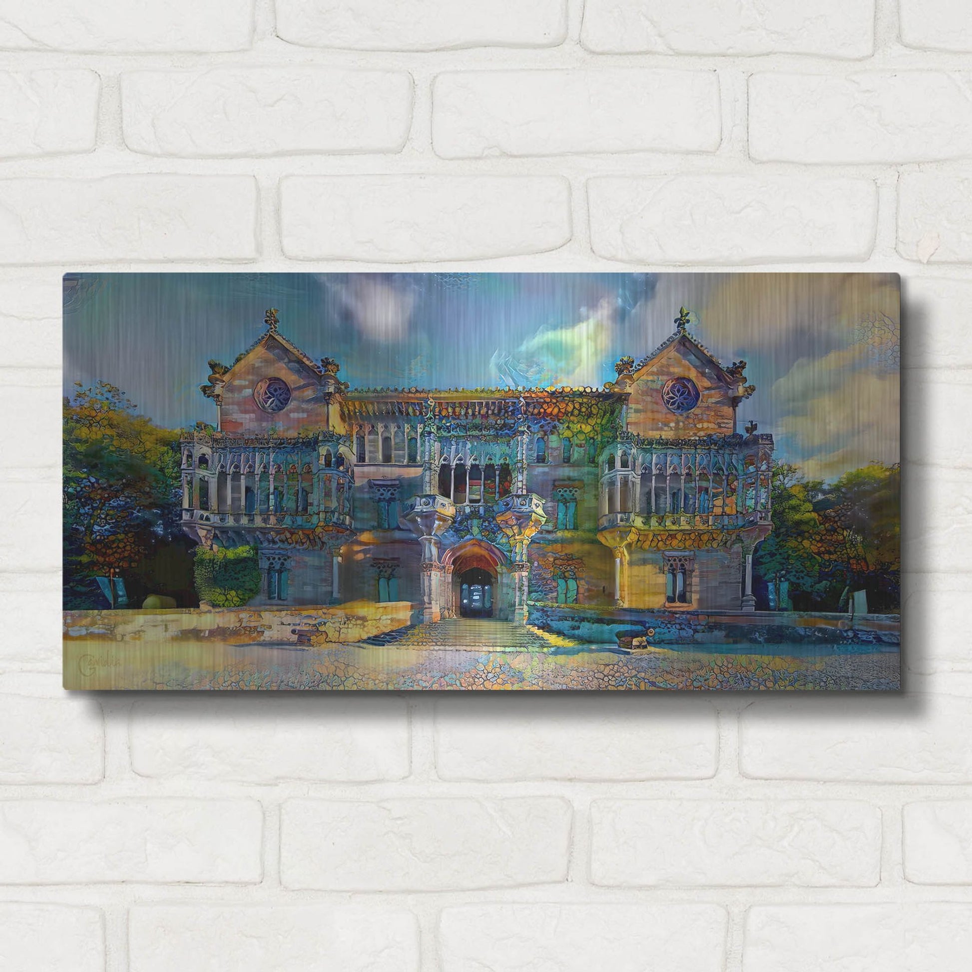 Luxe Metal Art 'Comillas Spain Palacio De Sobrellano Palace' by Pedro Gavidia, Metal Wall Art,24x12