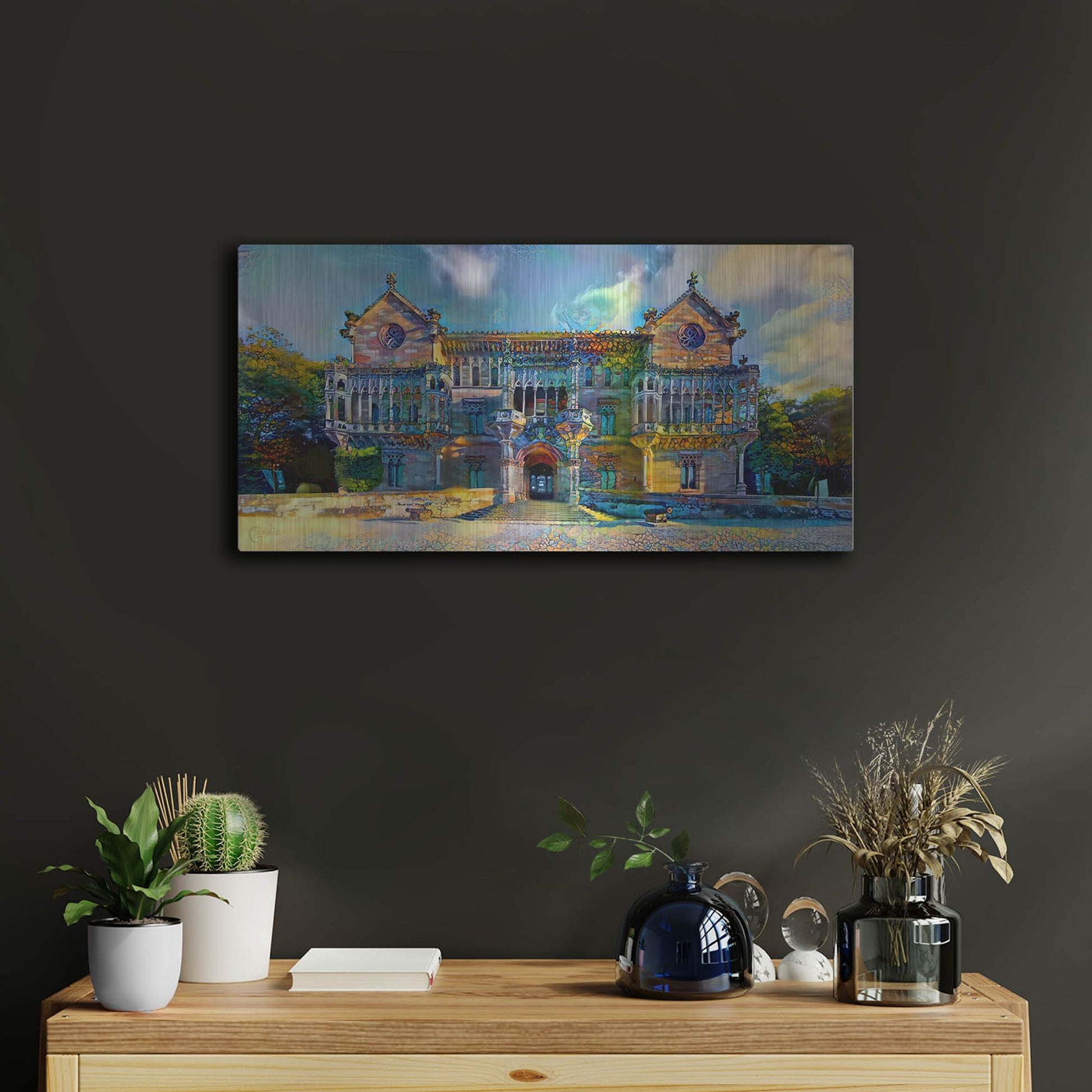 Luxe Metal Art 'Comillas Spain Palacio De Sobrellano Palace' by Pedro Gavidia, Metal Wall Art,24x12