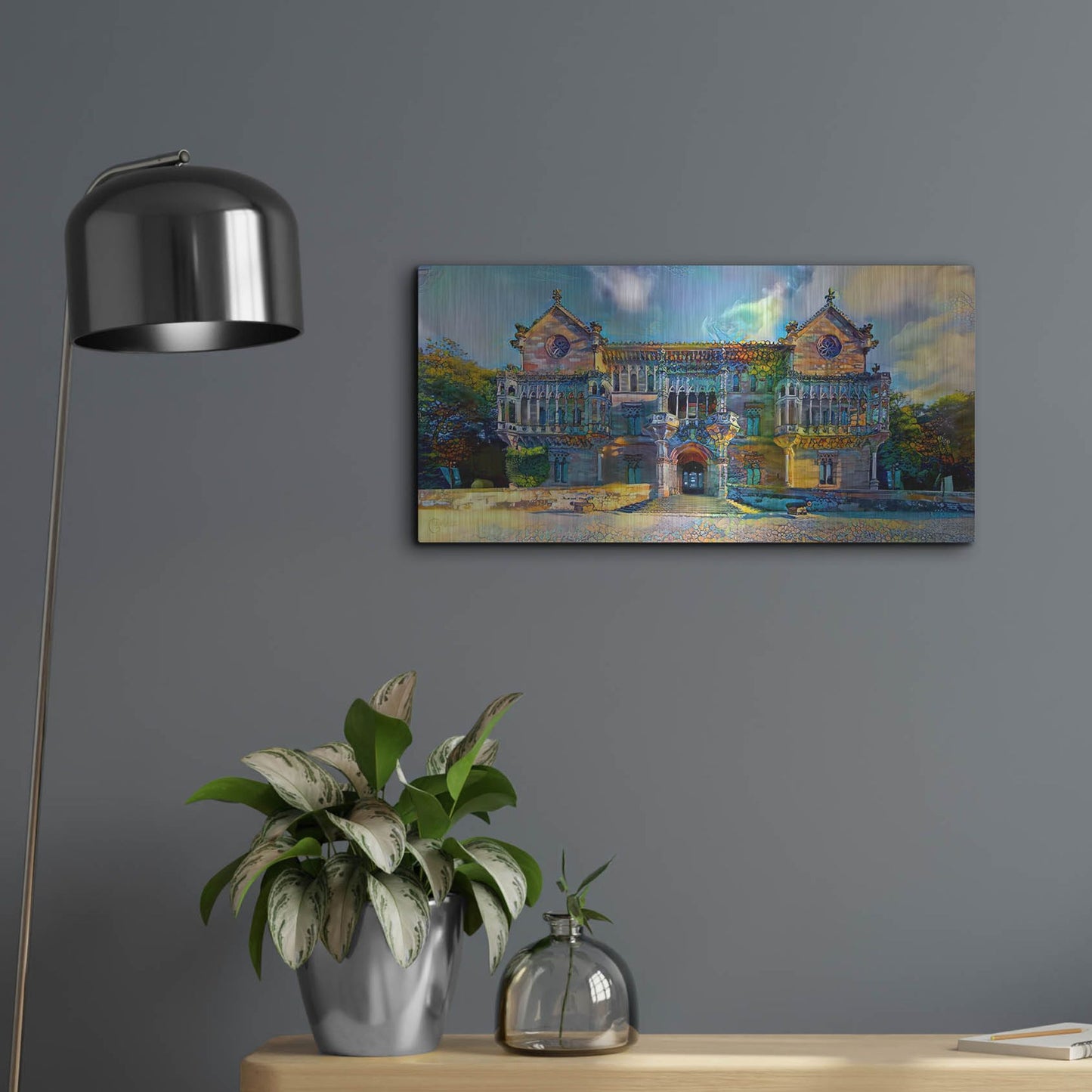 Luxe Metal Art 'Comillas Spain Palacio De Sobrellano Palace' by Pedro Gavidia, Metal Wall Art,24x12