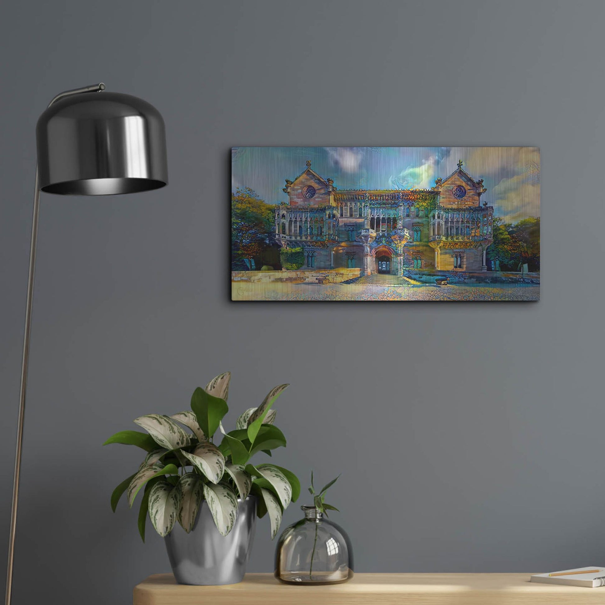 Luxe Metal Art 'Comillas Spain Palacio De Sobrellano Palace' by Pedro Gavidia, Metal Wall Art,24x12