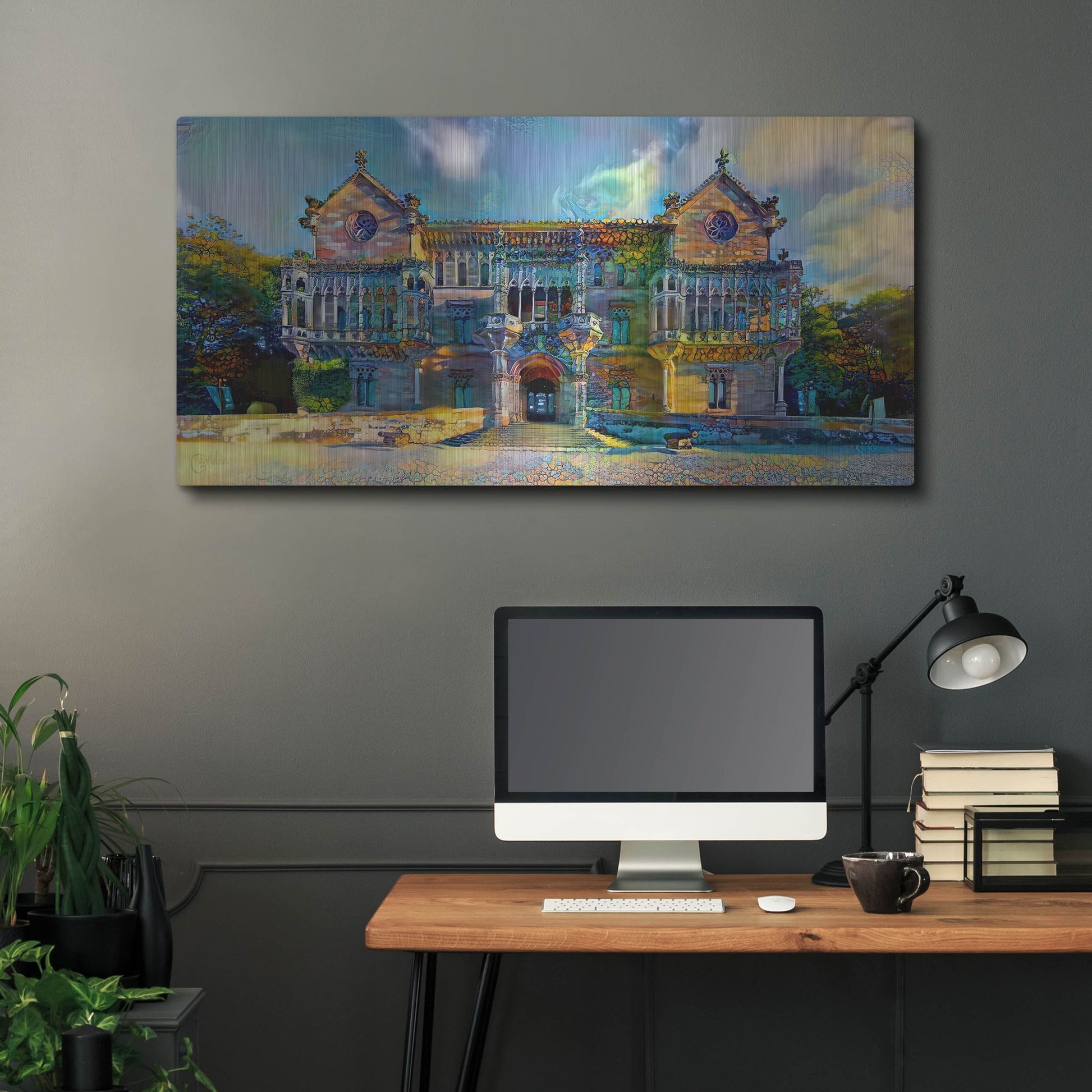 Luxe Metal Art 'Comillas Spain Palacio De Sobrellano Palace' by Pedro Gavidia, Metal Wall Art,48x24