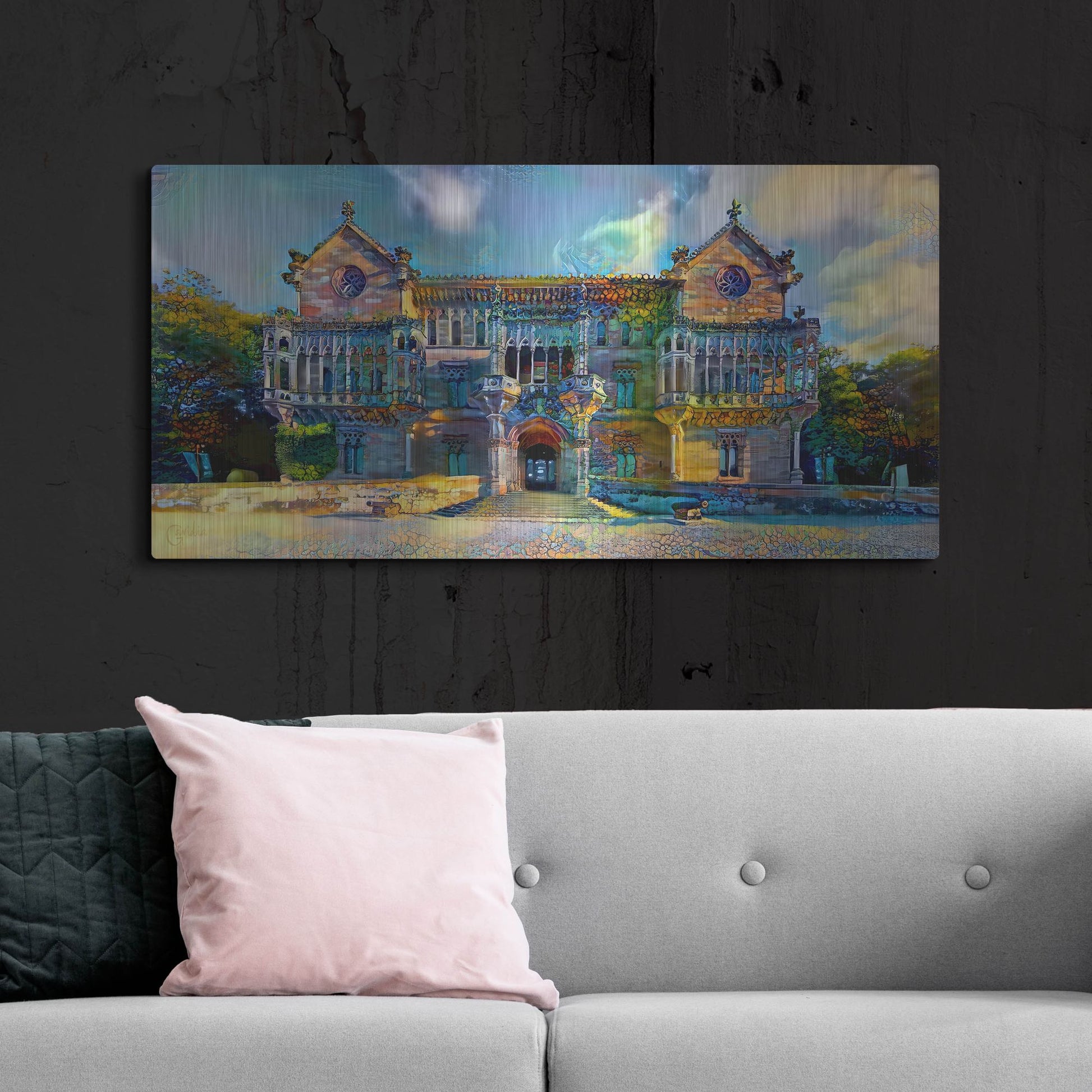 Luxe Metal Art 'Comillas Spain Palacio De Sobrellano Palace' by Pedro Gavidia, Metal Wall Art,48x24