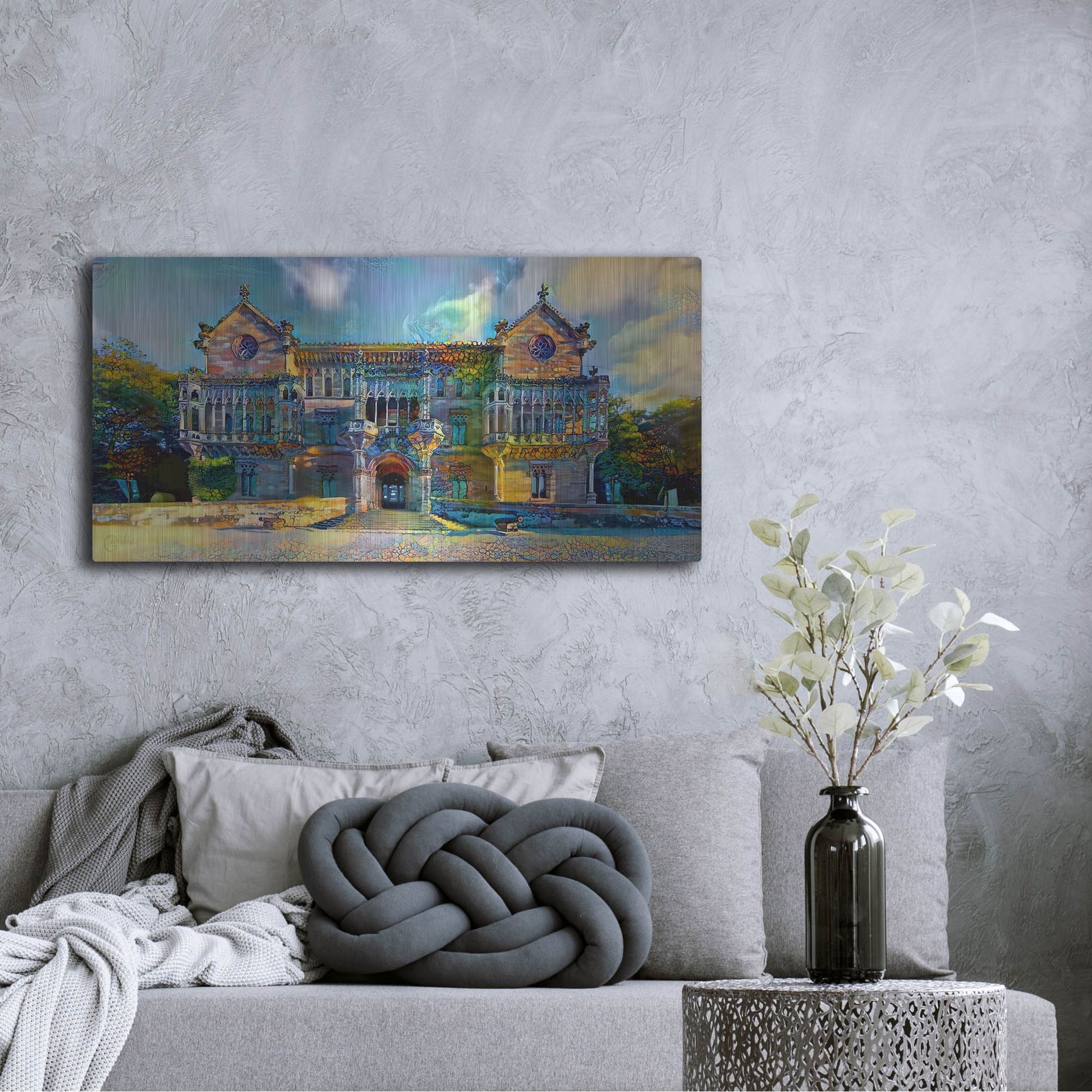 Luxe Metal Art 'Comillas Spain Palacio De Sobrellano Palace' by Pedro Gavidia, Metal Wall Art,48x24