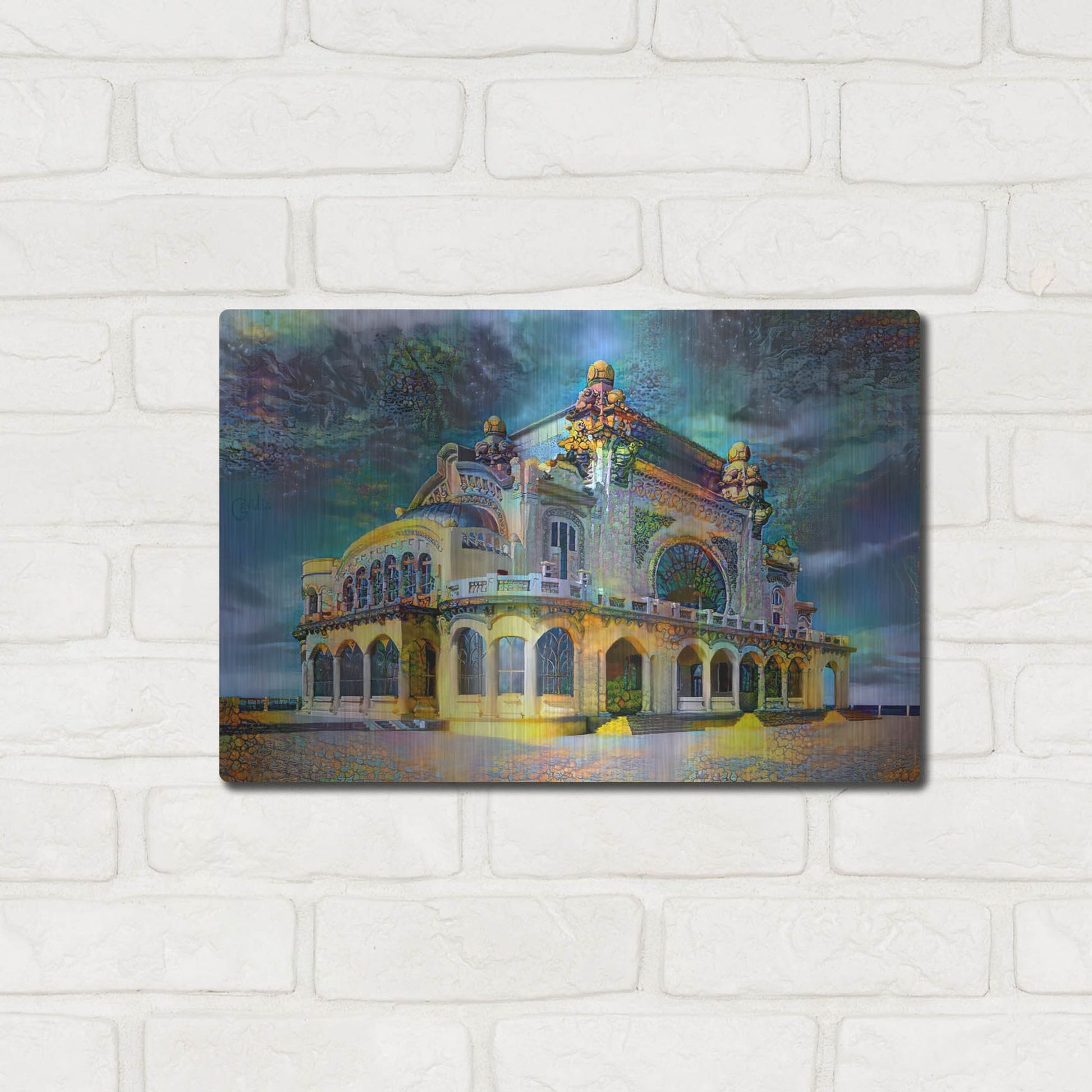 Luxe Metal Art 'Constanta Romania Casino Promenade' by Pedro Gavidia, Metal Wall Art,16x12
