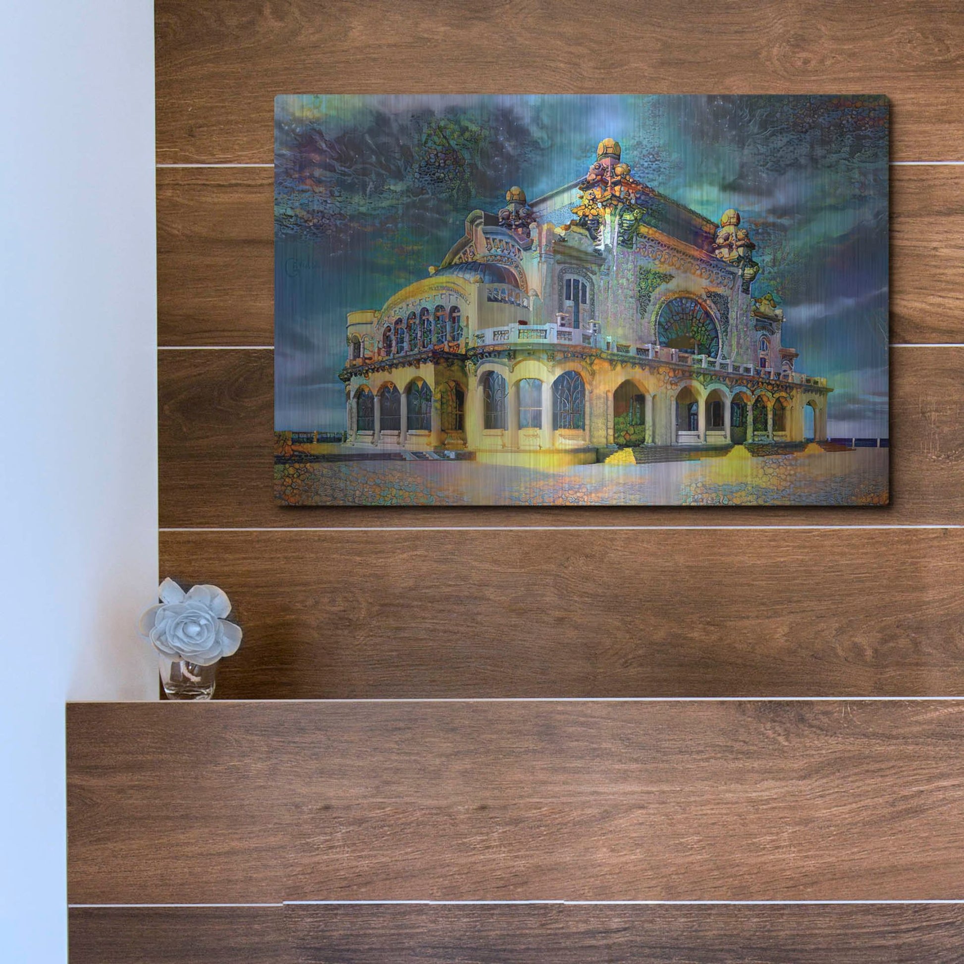 Luxe Metal Art 'Constanta Romania Casino Promenade' by Pedro Gavidia, Metal Wall Art,16x12