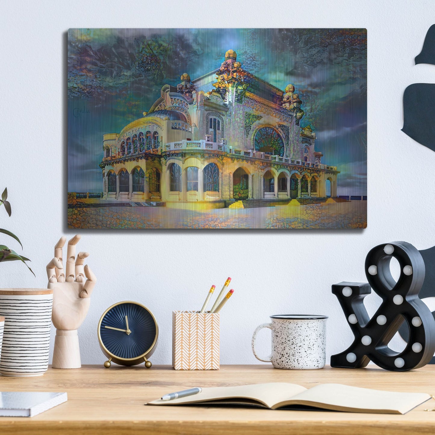 Luxe Metal Art 'Constanta Romania Casino Promenade' by Pedro Gavidia, Metal Wall Art,16x12