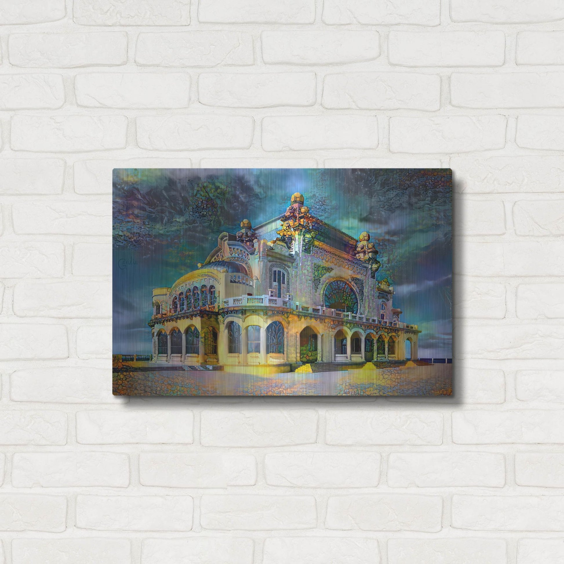 Luxe Metal Art 'Constanta Romania Casino Promenade' by Pedro Gavidia, Metal Wall Art,24x16