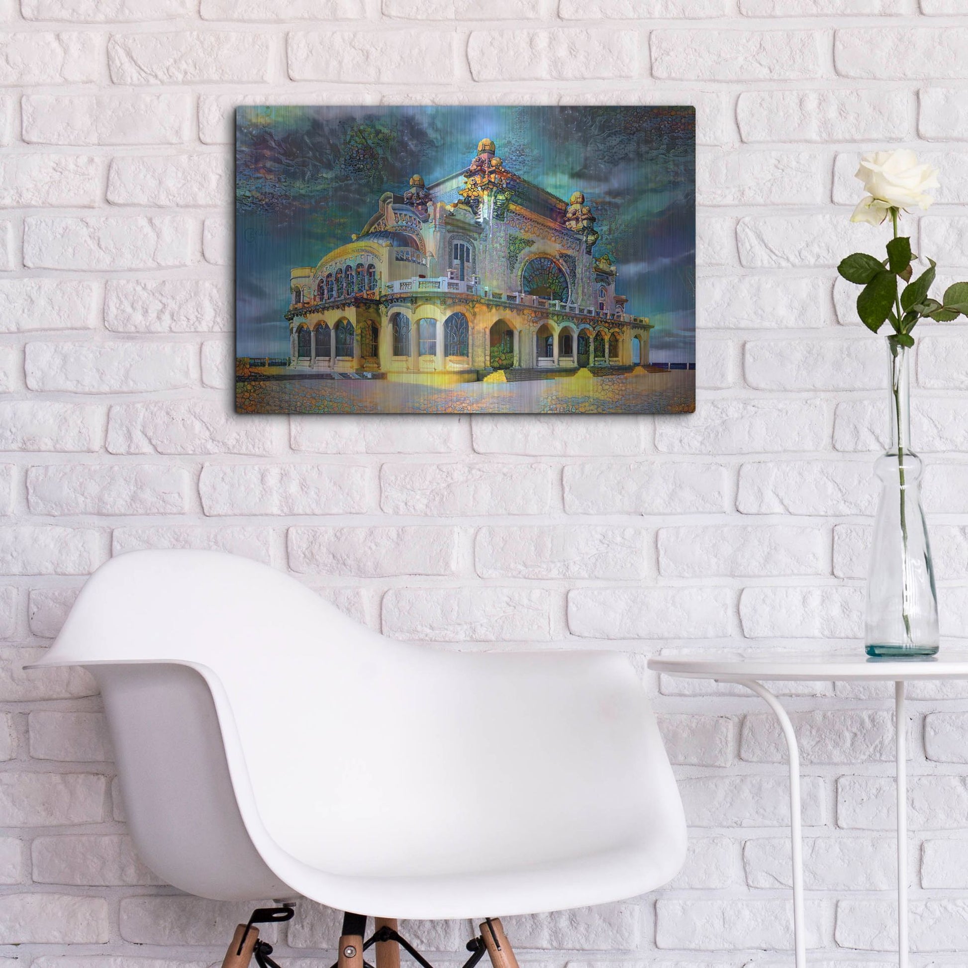 Luxe Metal Art 'Constanta Romania Casino Promenade' by Pedro Gavidia, Metal Wall Art,24x16