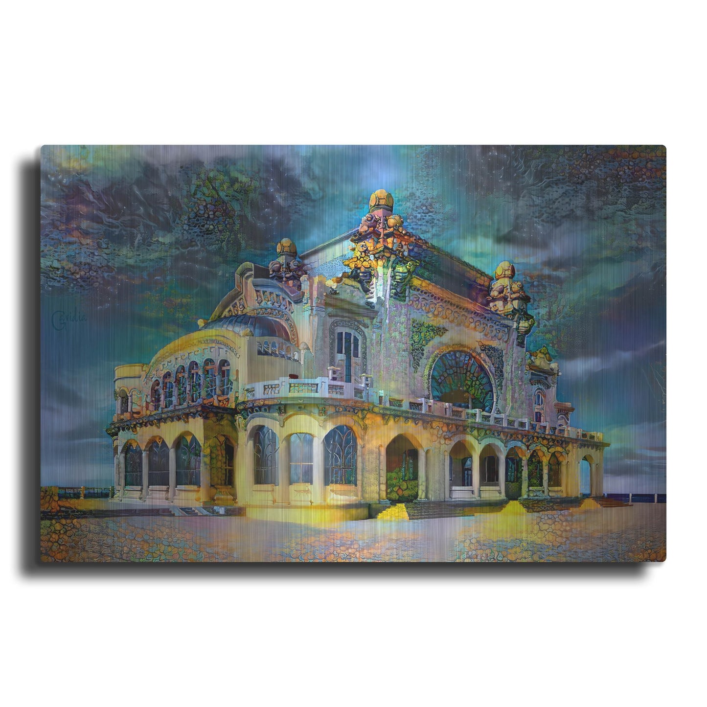 Luxe Metal Art 'Constanta Romania Casino Promenade' by Pedro Gavidia, Metal Wall Art