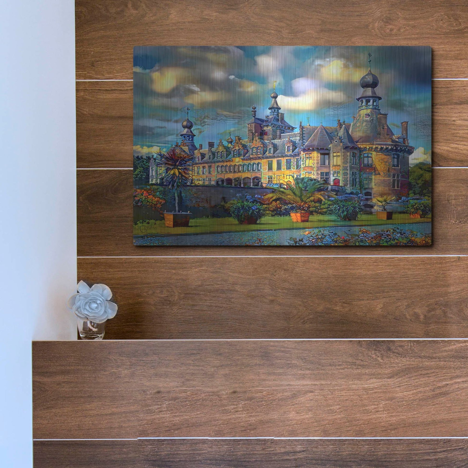 Luxe Metal Art 'Deinze Belgium Ooidonk Castle' by Pedro Gavidia, Metal Wall Art,16x12
