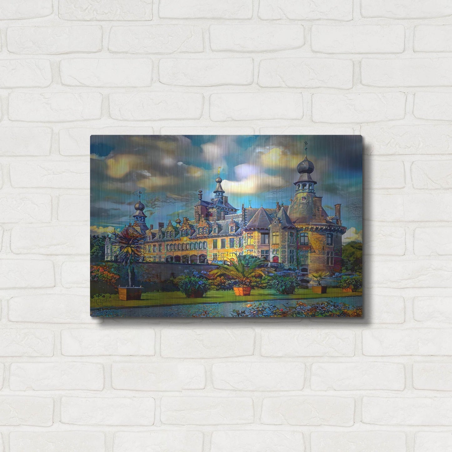 Luxe Metal Art 'Deinze Belgium Ooidonk Castle' by Pedro Gavidia, Metal Wall Art,24x16