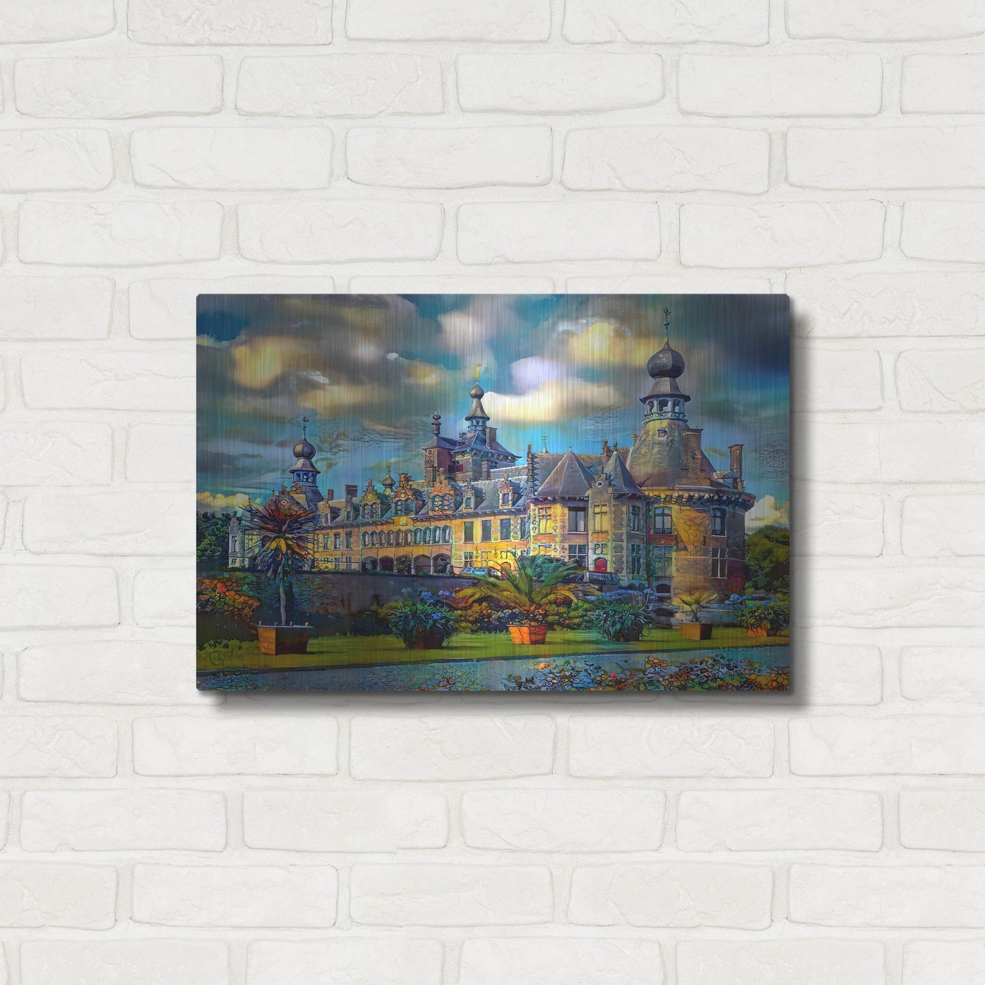 Luxe Metal Art 'Deinze Belgium Ooidonk Castle' by Pedro Gavidia, Metal Wall Art,24x16