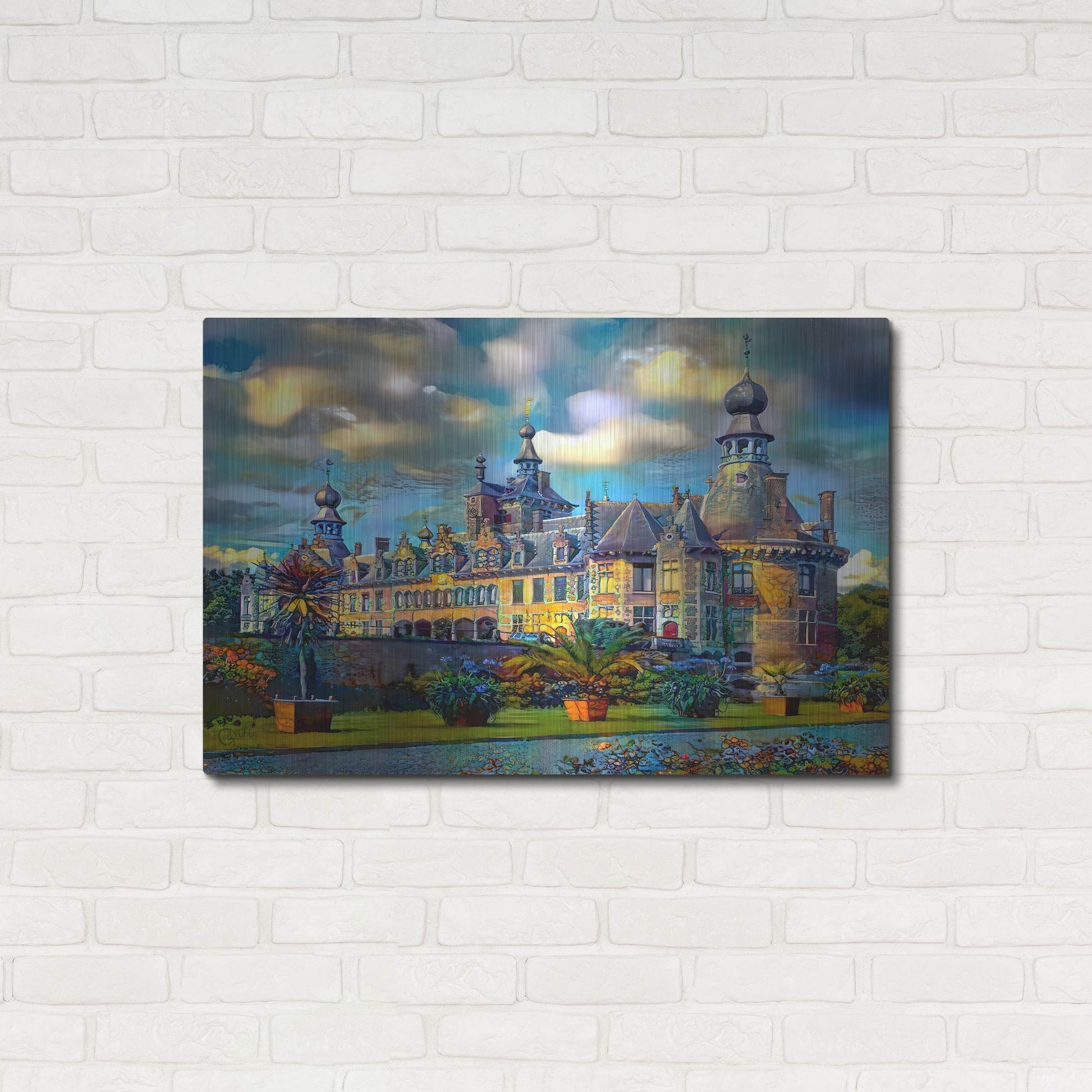 Luxe Metal Art 'Deinze Belgium Ooidonk Castle' by Pedro Gavidia, Metal Wall Art,36x24