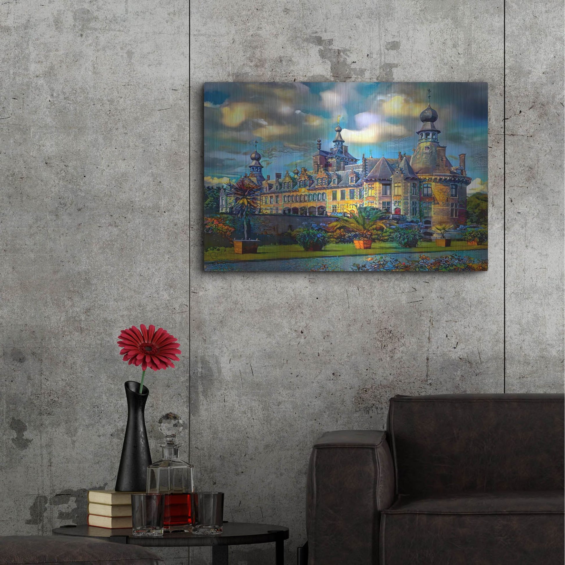 Luxe Metal Art 'Deinze Belgium Ooidonk Castle' by Pedro Gavidia, Metal Wall Art,36x24