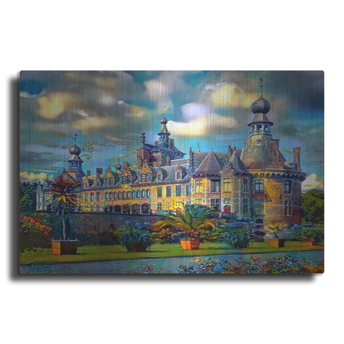 Luxe Metal Art 'Deinze Belgium Ooidonk Castle' by Pedro Gavidia, Metal Wall Art