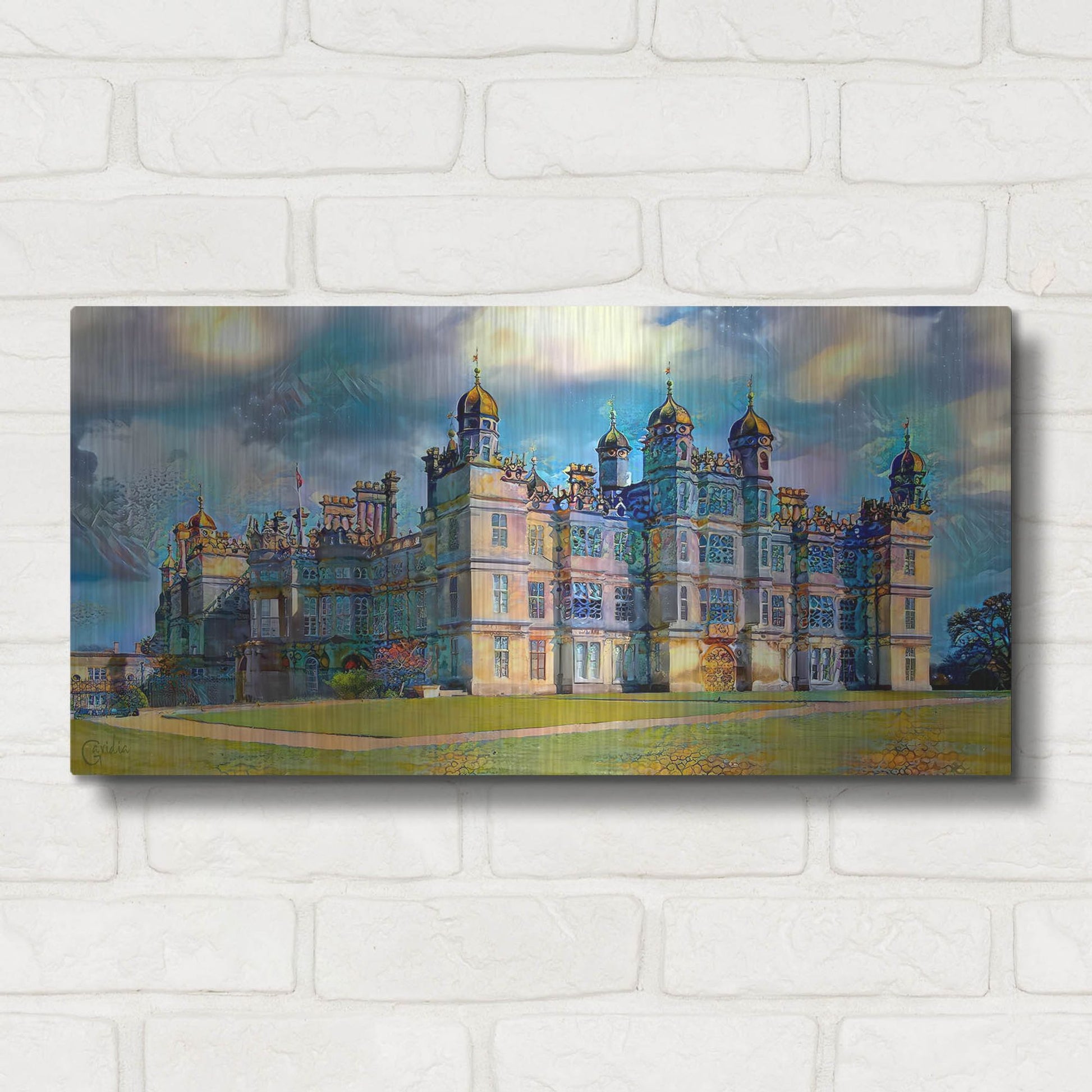 Luxe Metal Art 'England Stamford Lincolnshire Burghley House' by Pedro Gavidia, Metal Wall Art,24x12