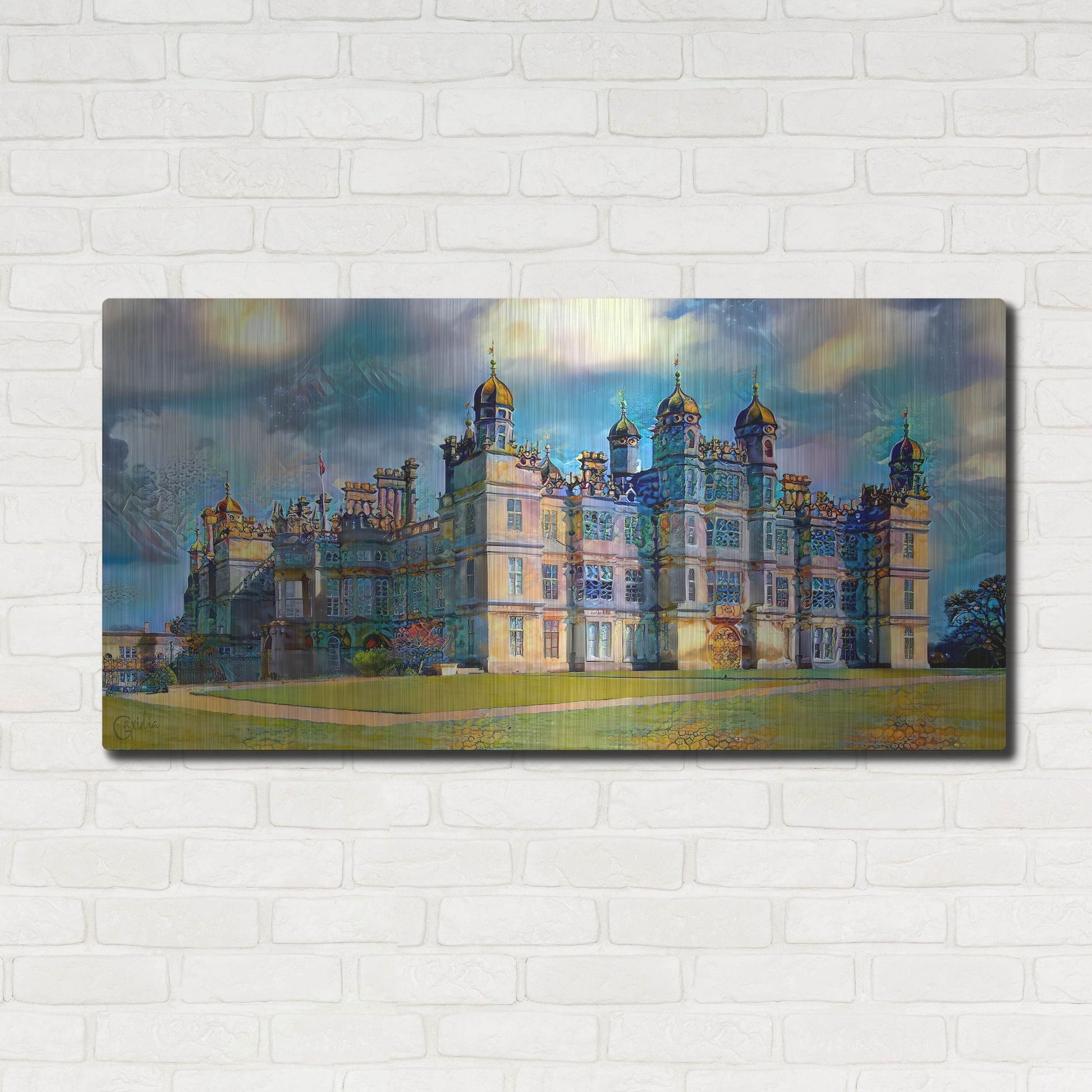 Luxe Metal Art 'England Stamford Lincolnshire Burghley House' by Pedro Gavidia, Metal Wall Art,48x24