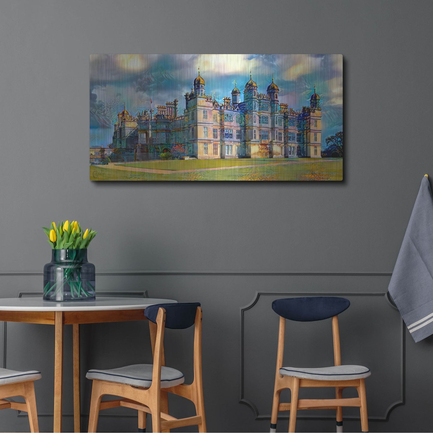 Luxe Metal Art 'England Stamford Lincolnshire Burghley House' by Pedro Gavidia, Metal Wall Art,48x24