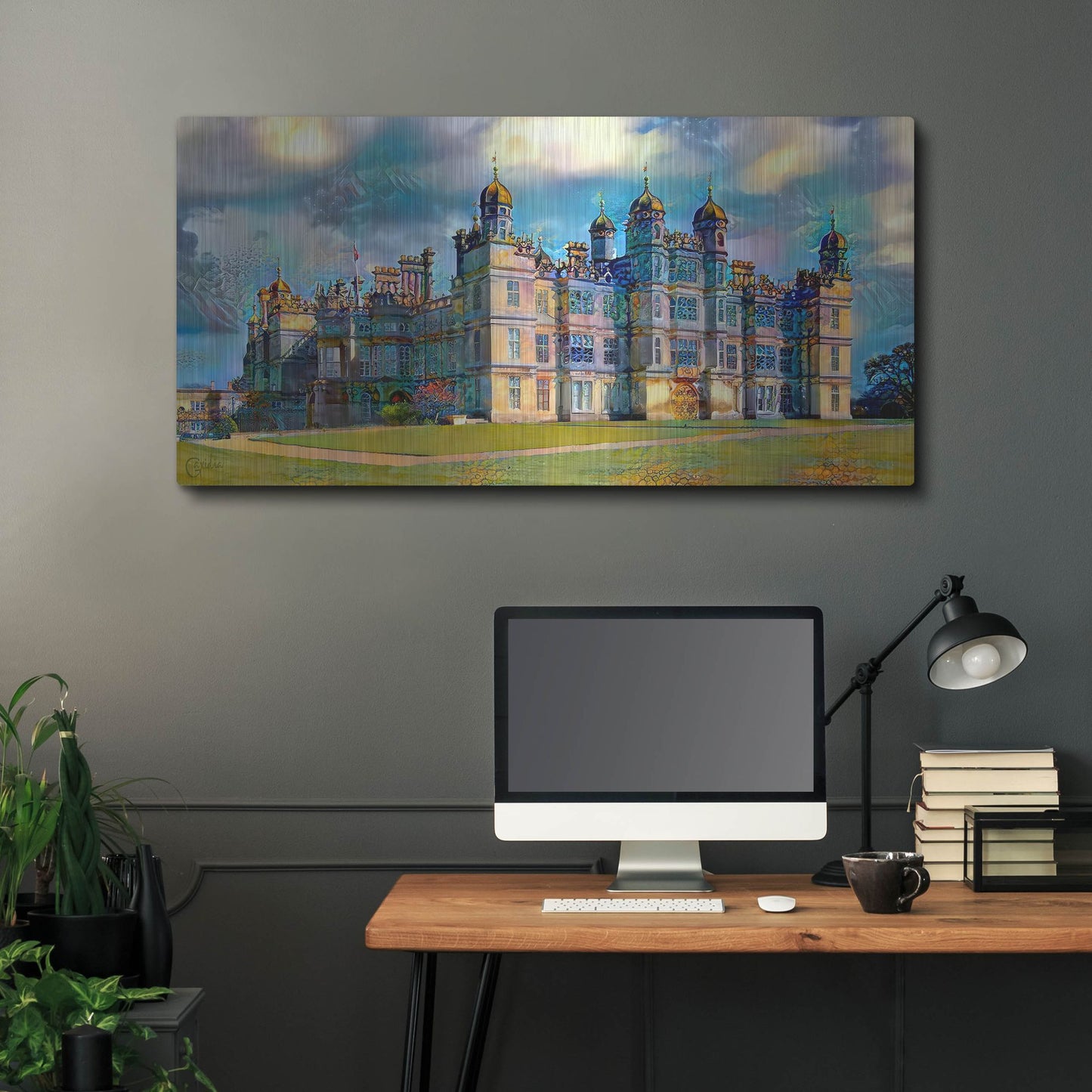 Luxe Metal Art 'England Stamford Lincolnshire Burghley House' by Pedro Gavidia, Metal Wall Art,48x24