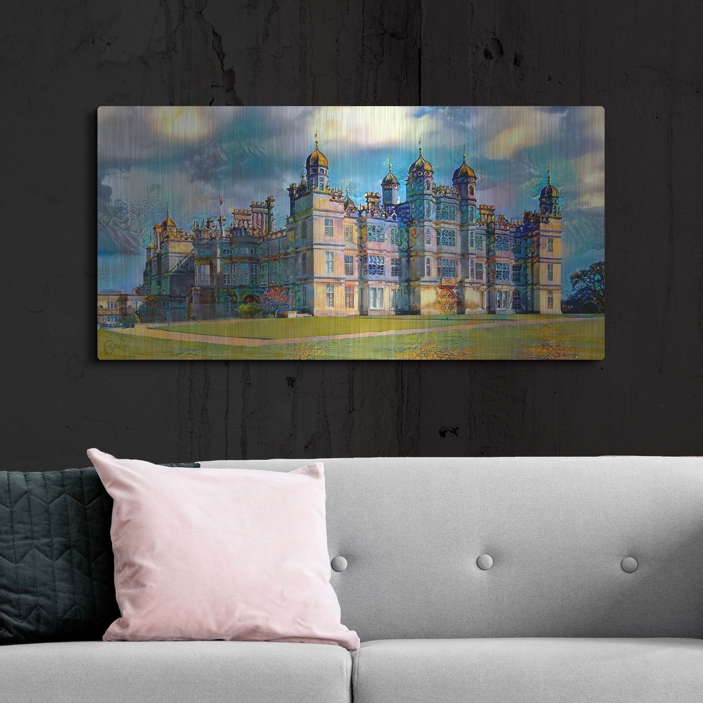Luxe Metal Art 'England Stamford Lincolnshire Burghley House' by Pedro Gavidia, Metal Wall Art,48x24