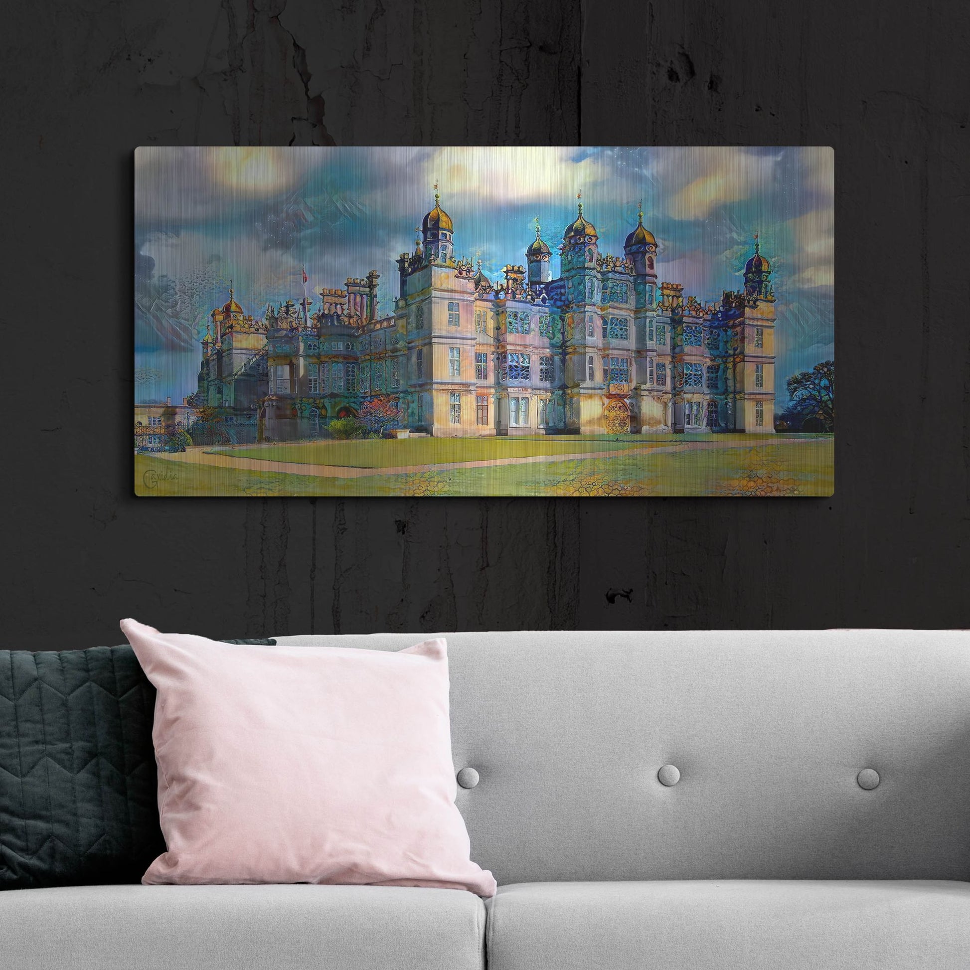 Luxe Metal Art 'England Stamford Lincolnshire Burghley House' by Pedro Gavidia, Metal Wall Art,48x24