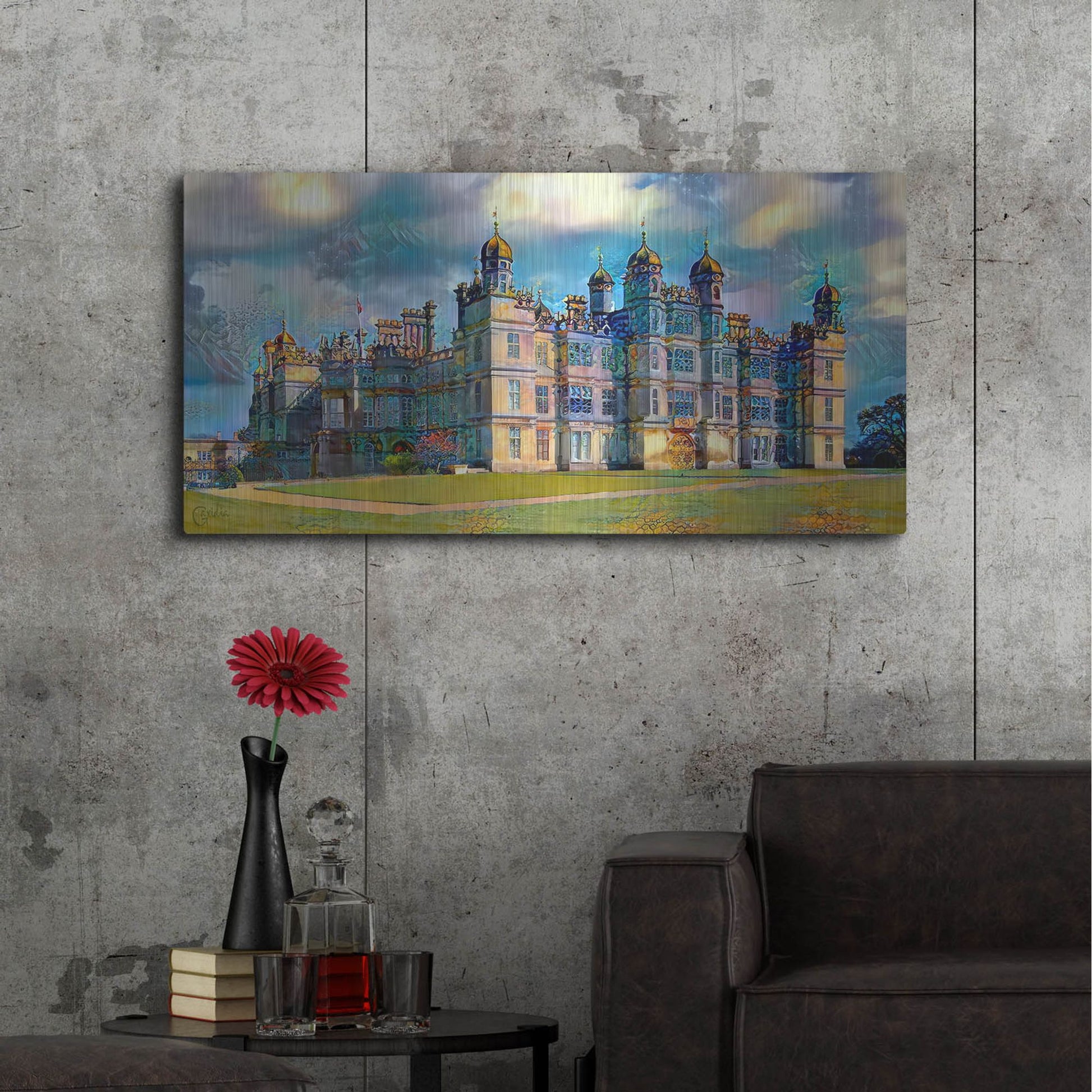 Luxe Metal Art 'England Stamford Lincolnshire Burghley House' by Pedro Gavidia, Metal Wall Art,48x24