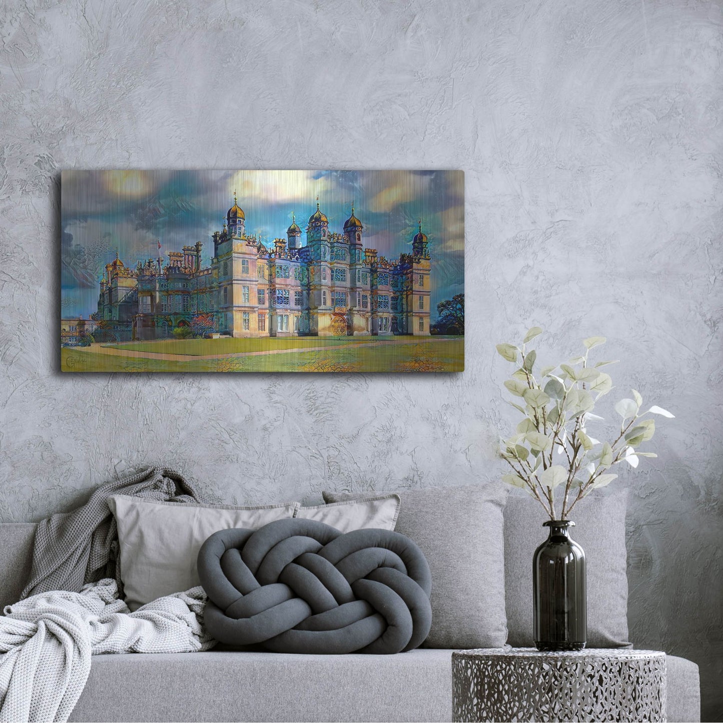 Luxe Metal Art 'England Stamford Lincolnshire Burghley House' by Pedro Gavidia, Metal Wall Art,48x24