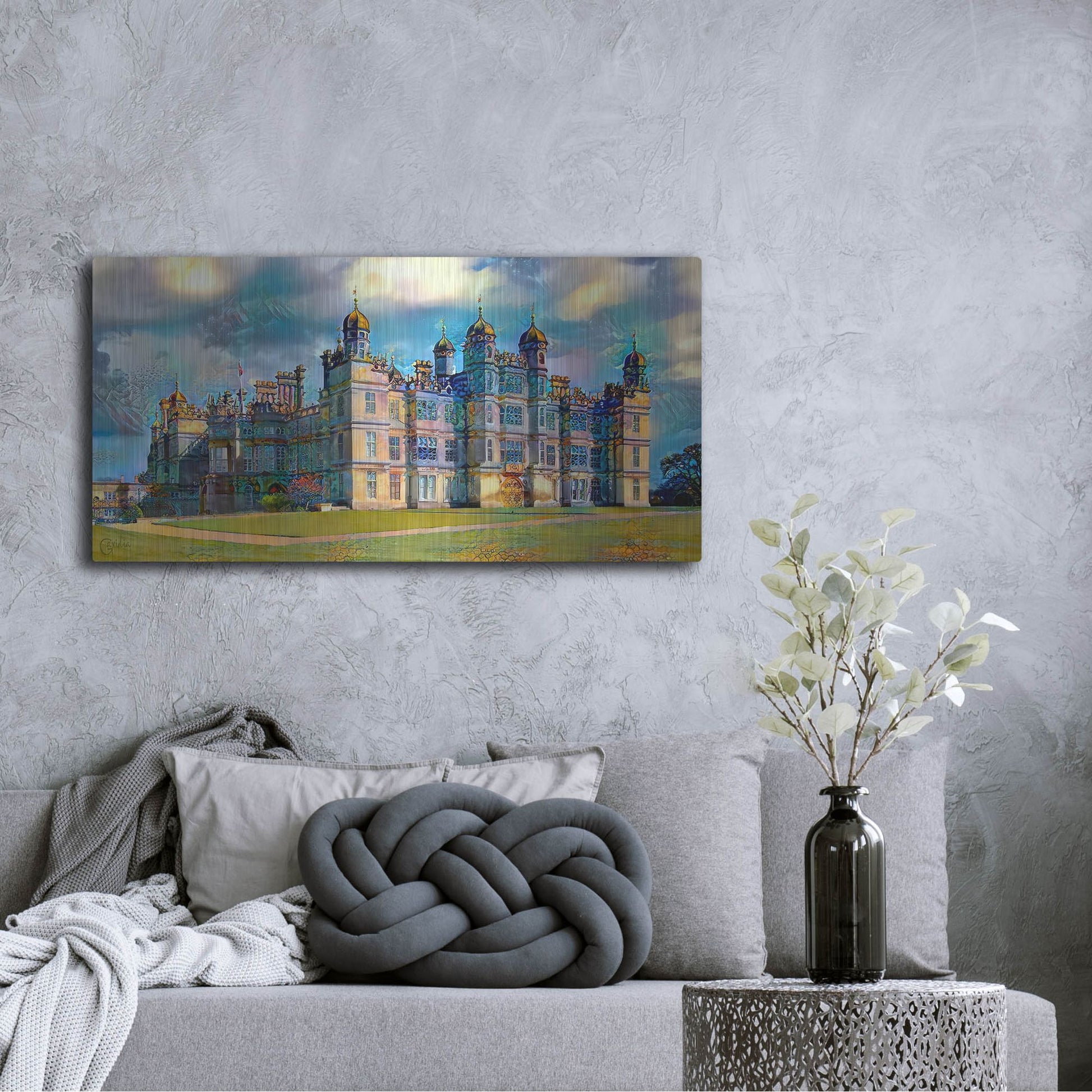 Luxe Metal Art 'England Stamford Lincolnshire Burghley House' by Pedro Gavidia, Metal Wall Art,48x24