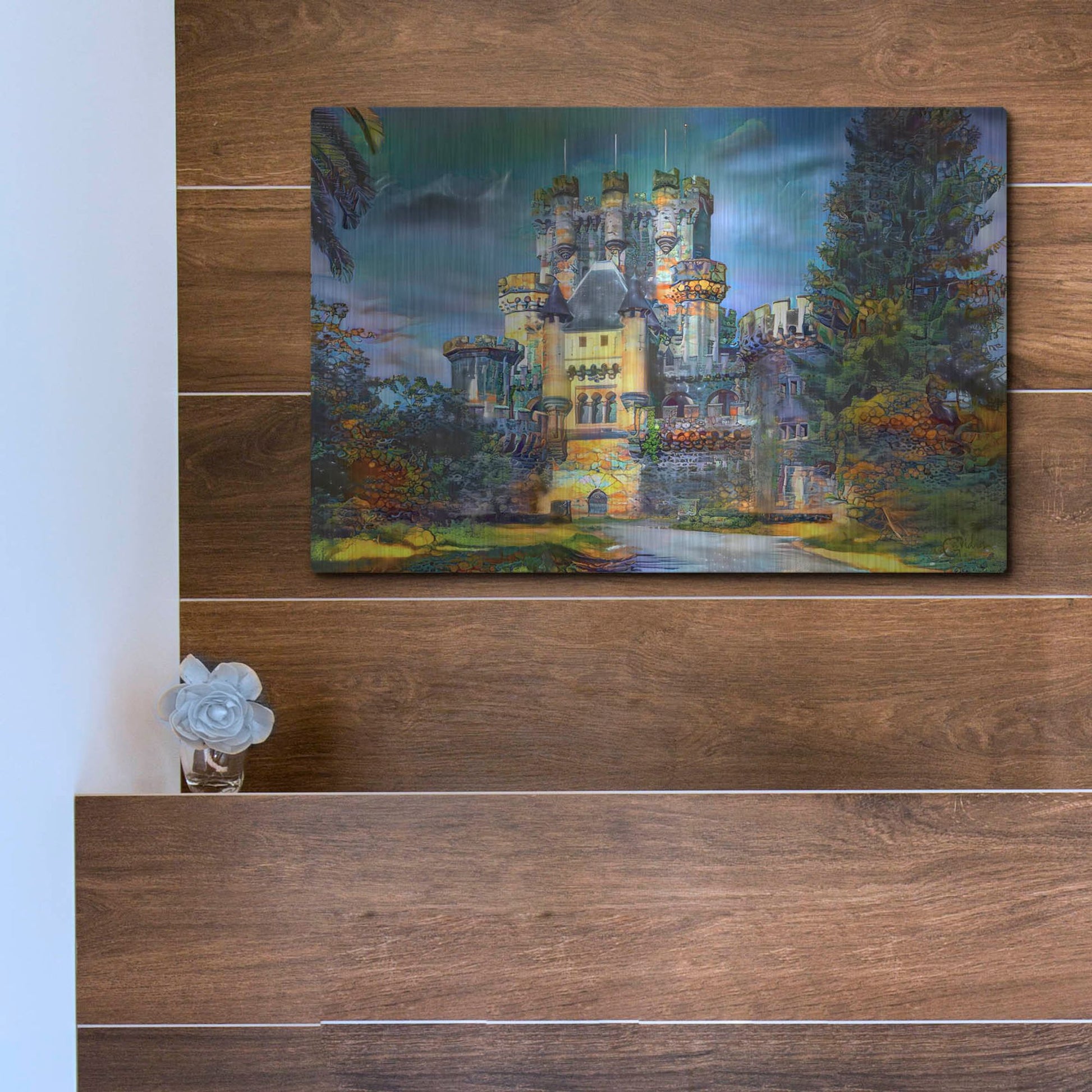 Luxe Metal Art 'Gatica Spain Butron Castle' by Pedro Gavidia, Metal Wall Art,16x12