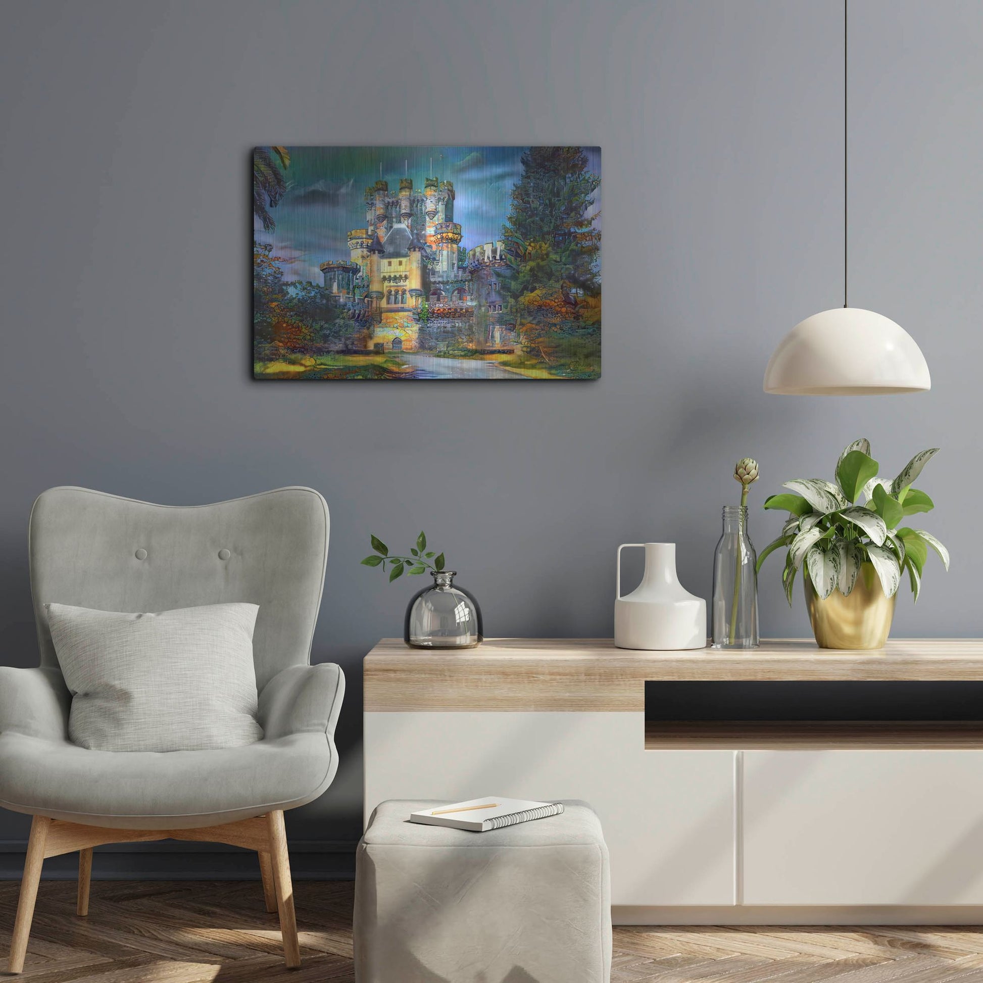 Luxe Metal Art 'Gatica Spain Butron Castle' by Pedro Gavidia, Metal Wall Art,24x16