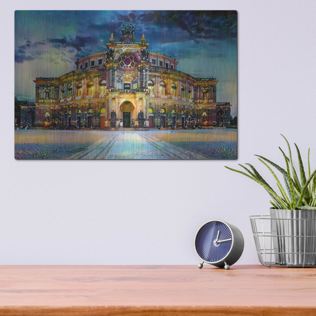 Luxe Metal Art 'Germany Dresden Semperoper Opera House' by Pedro Gavidia, Metal Wall Art,16x12