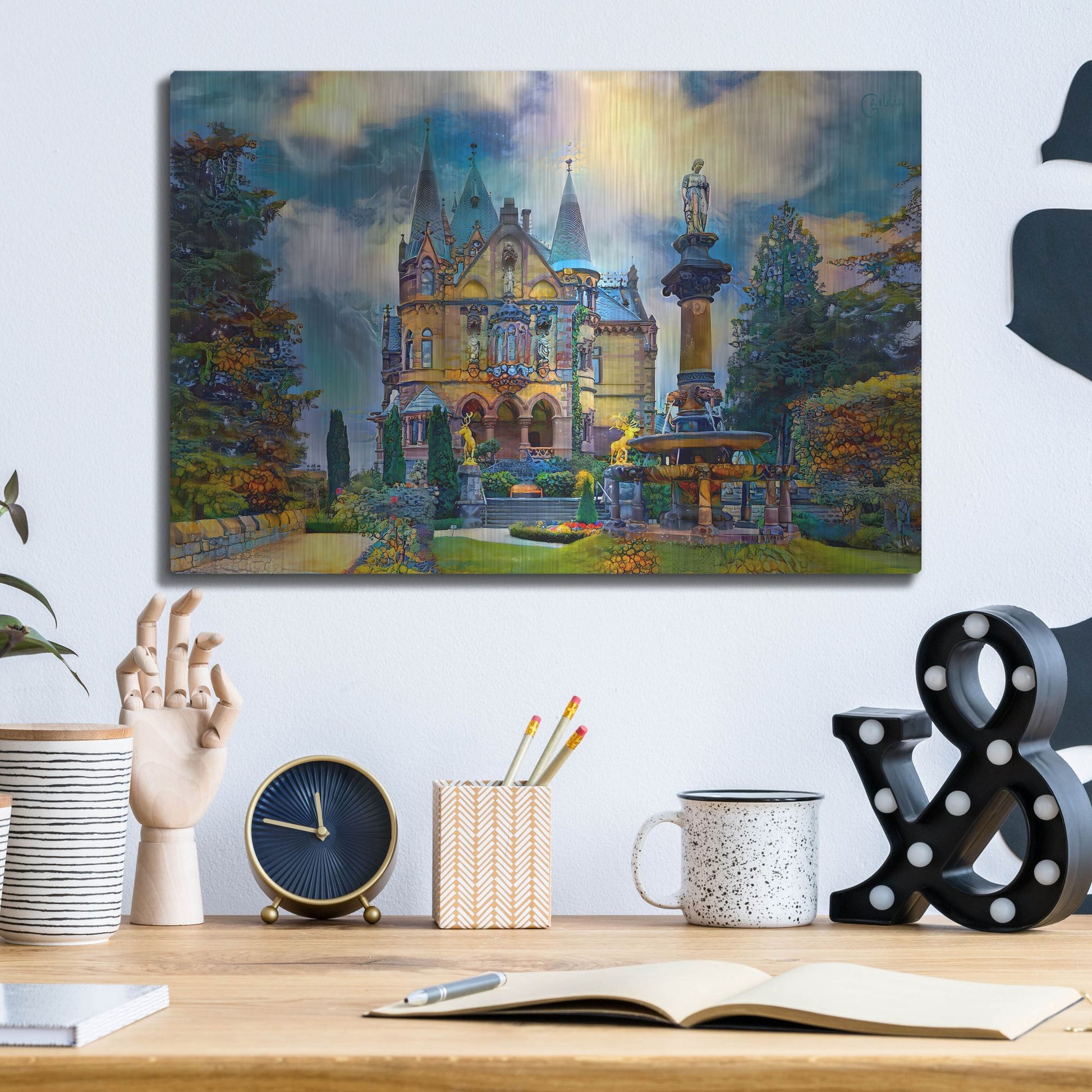 Luxe Metal Art 'Germany Konigswinter Schloss Drachenburg Castle' by Pedro Gavidia, Metal Wall Art,16x12