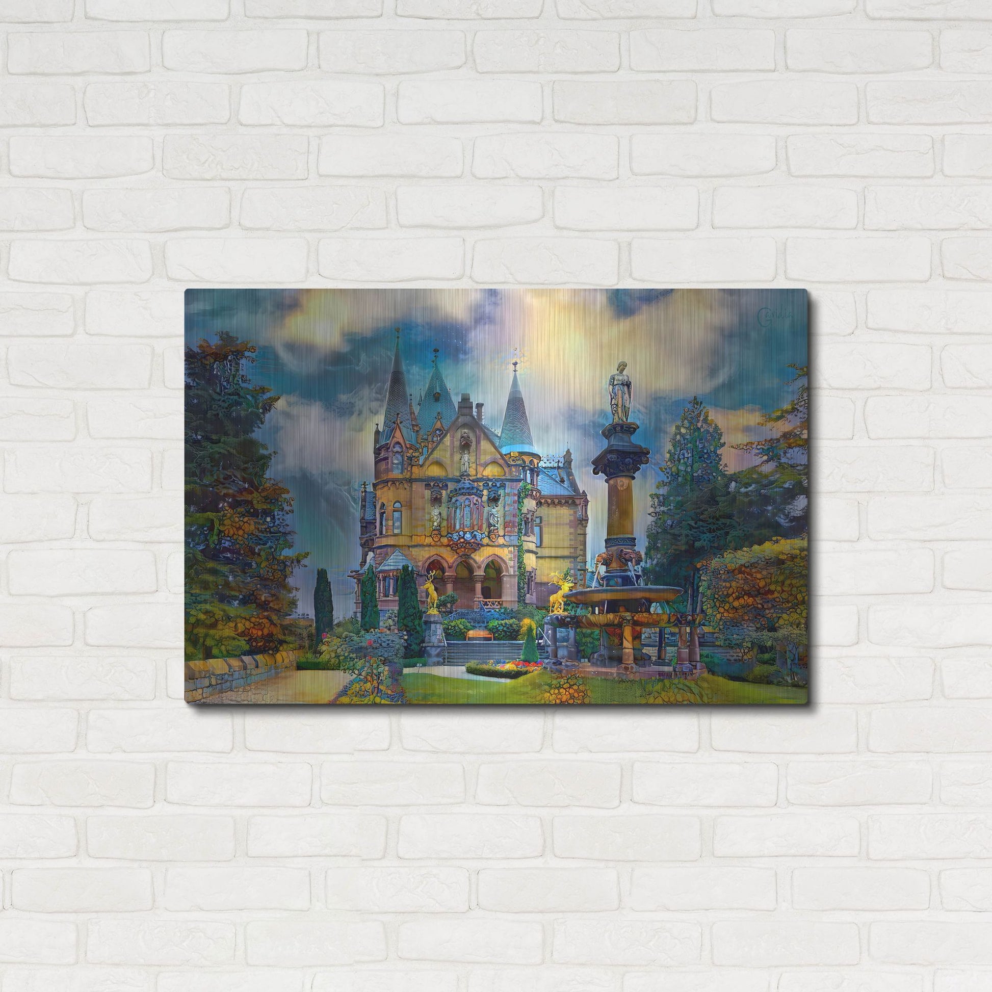 Luxe Metal Art 'Germany Konigswinter Schloss Drachenburg Castle' by Pedro Gavidia, Metal Wall Art,36x24