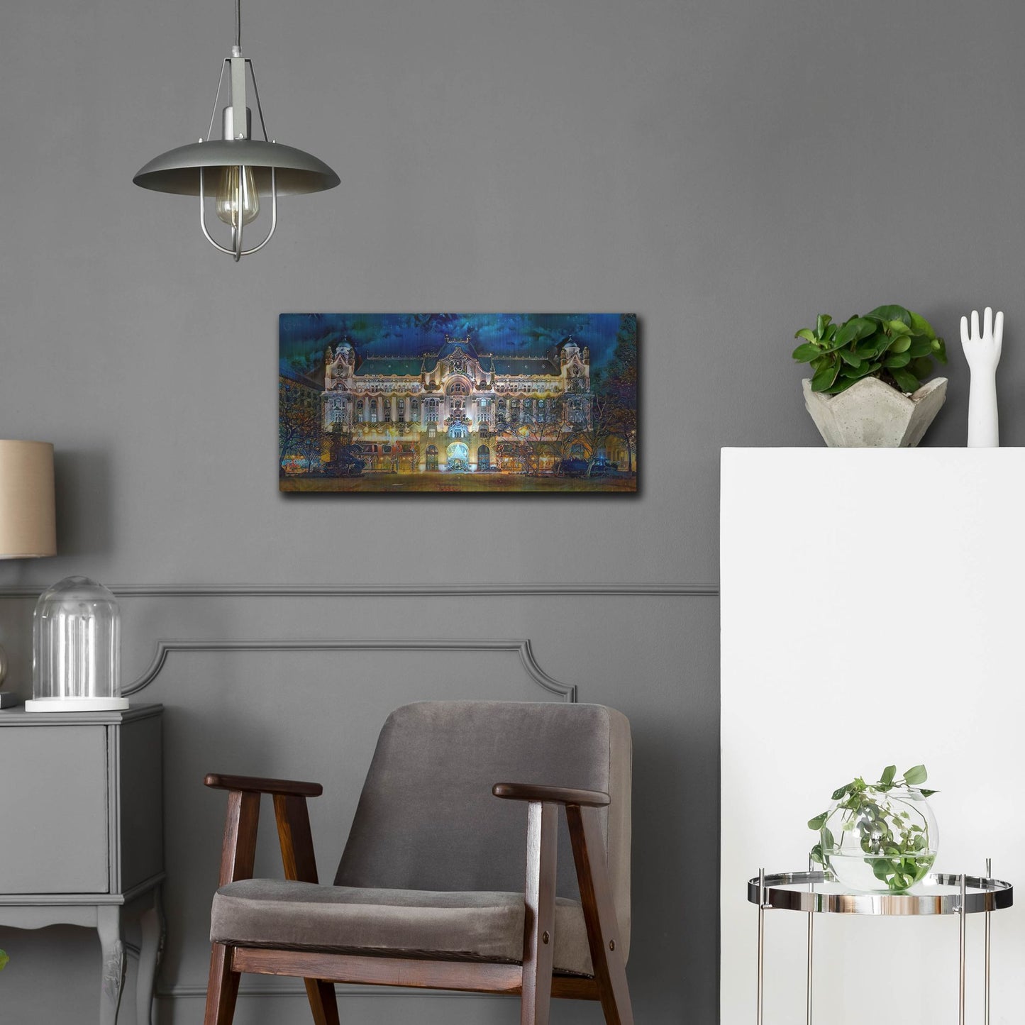 Luxe Metal Art 'Hungary Budapest Gresham Palace' by Pedro Gavidia, Metal Wall Art,24x12